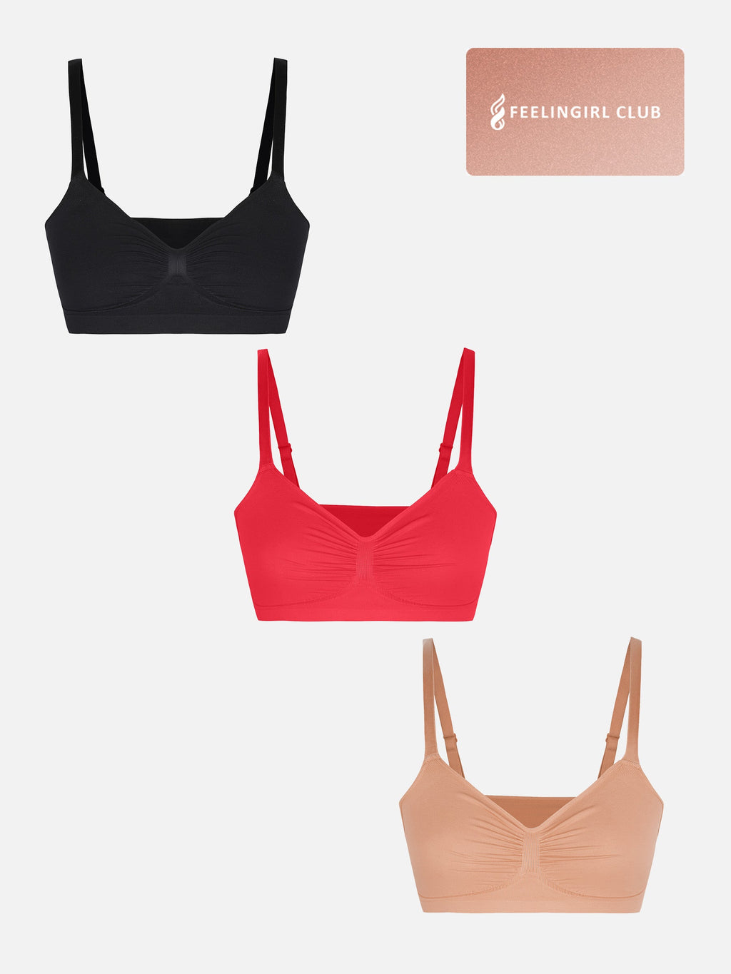 3-Pack Seamless Smooth Wireless Bra Bundle