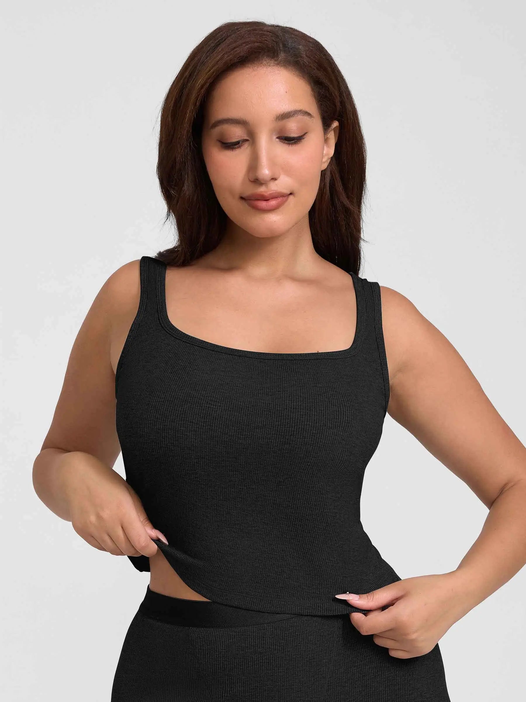 Ribbed Square-Neck Lounge Tank Top