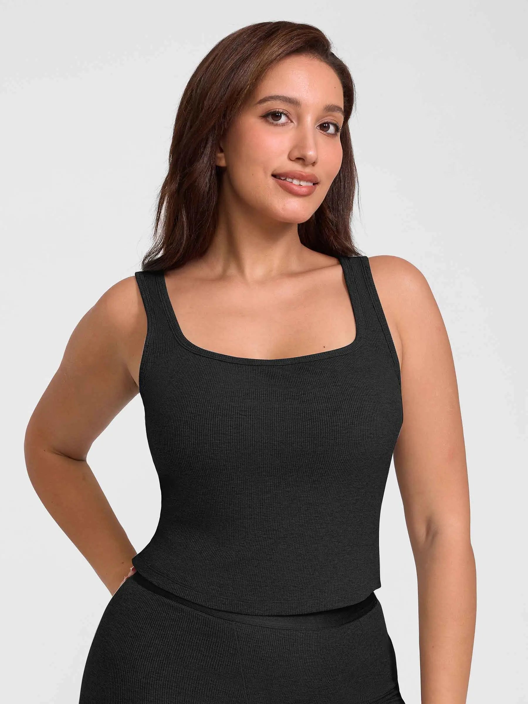 Ribbed Square-Neck Lounge Tank Top
