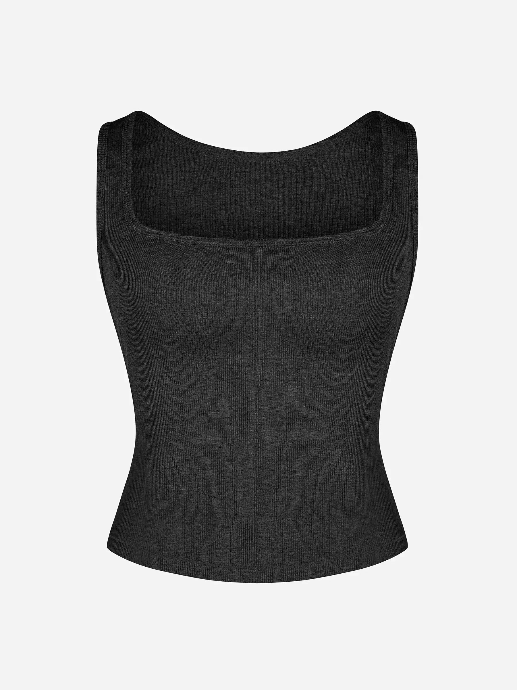 Ribbed Square-Neck Lounge Tank Top