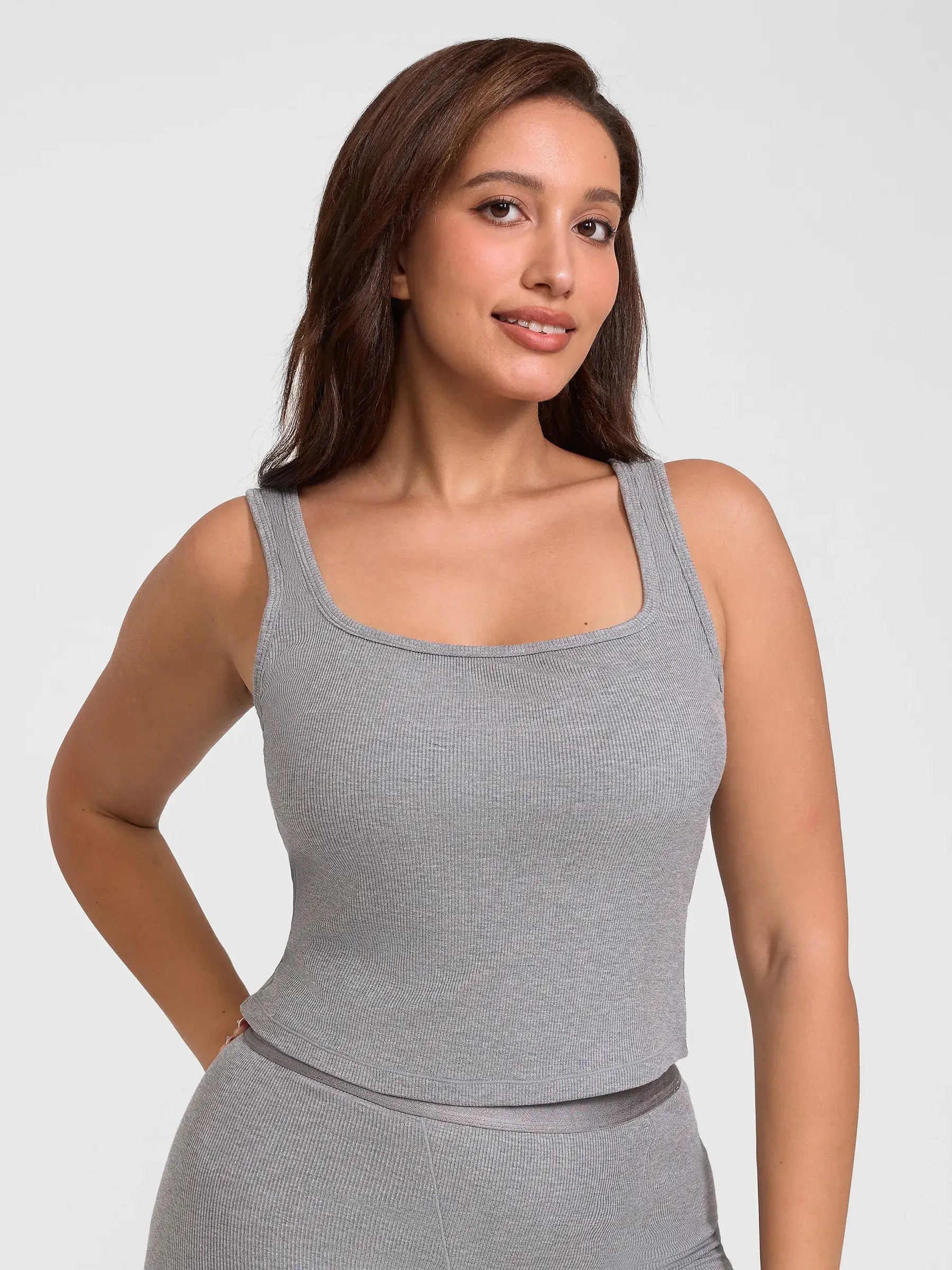 Ribbed Square-Neck Lounge Tank Top