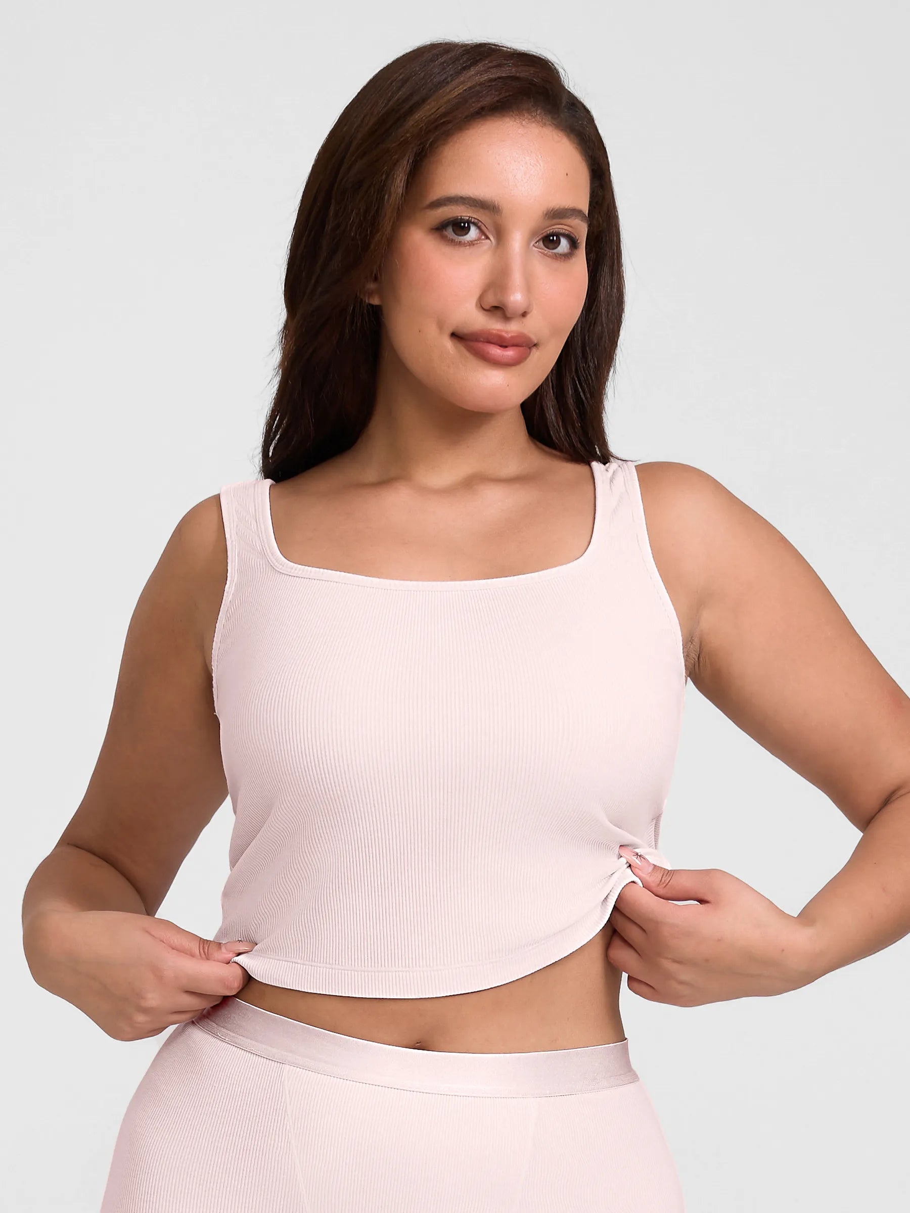Ribbed Square-Neck Lounge Tank Top