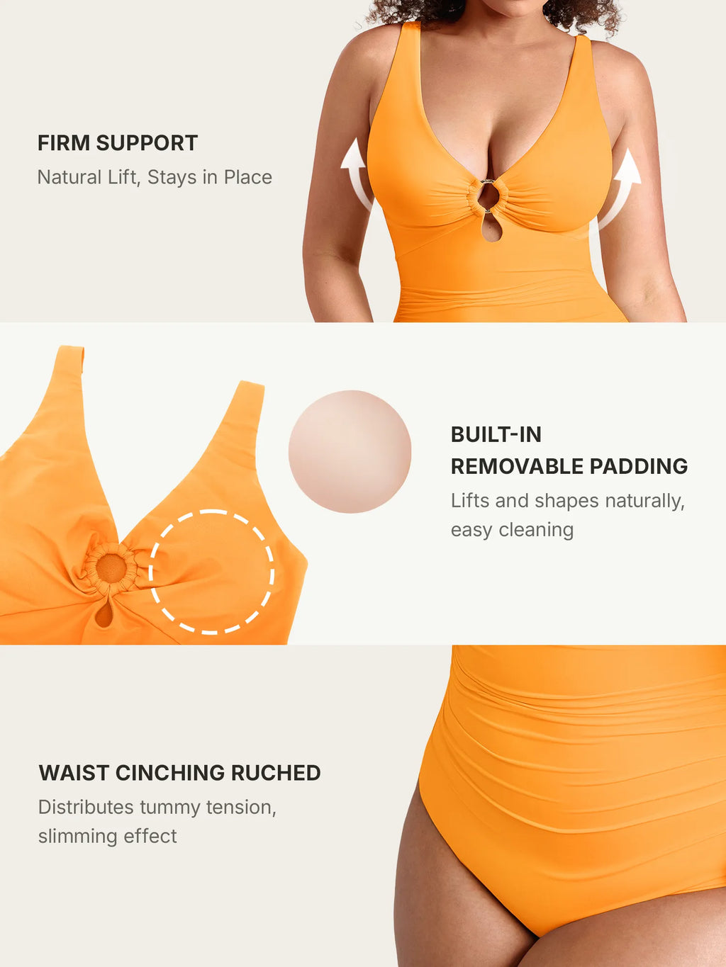 Deep V Metal Ring Ruched Sculpting Swimsuit
