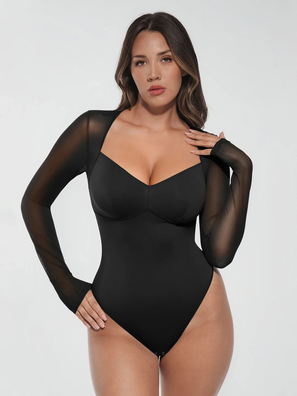 Mesh Panel V-Neck Bodysuit