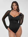 Mesh Panel V-Neck Bodysuit