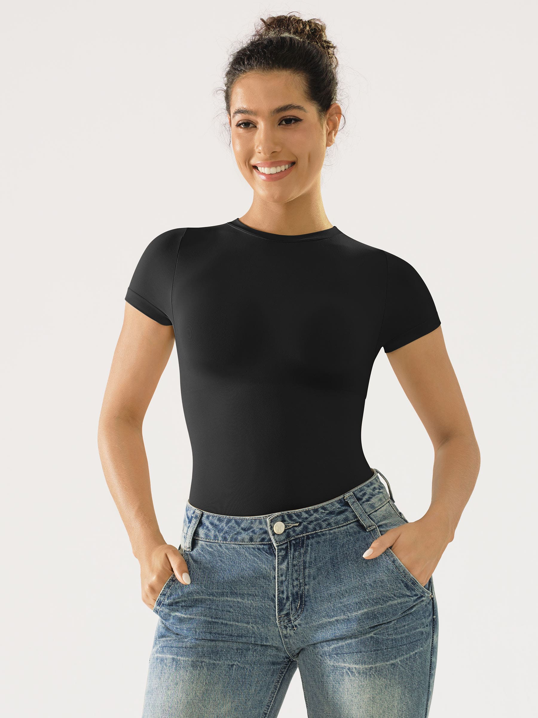 Crew Neck Seamless Short Sleeve Bodysuit