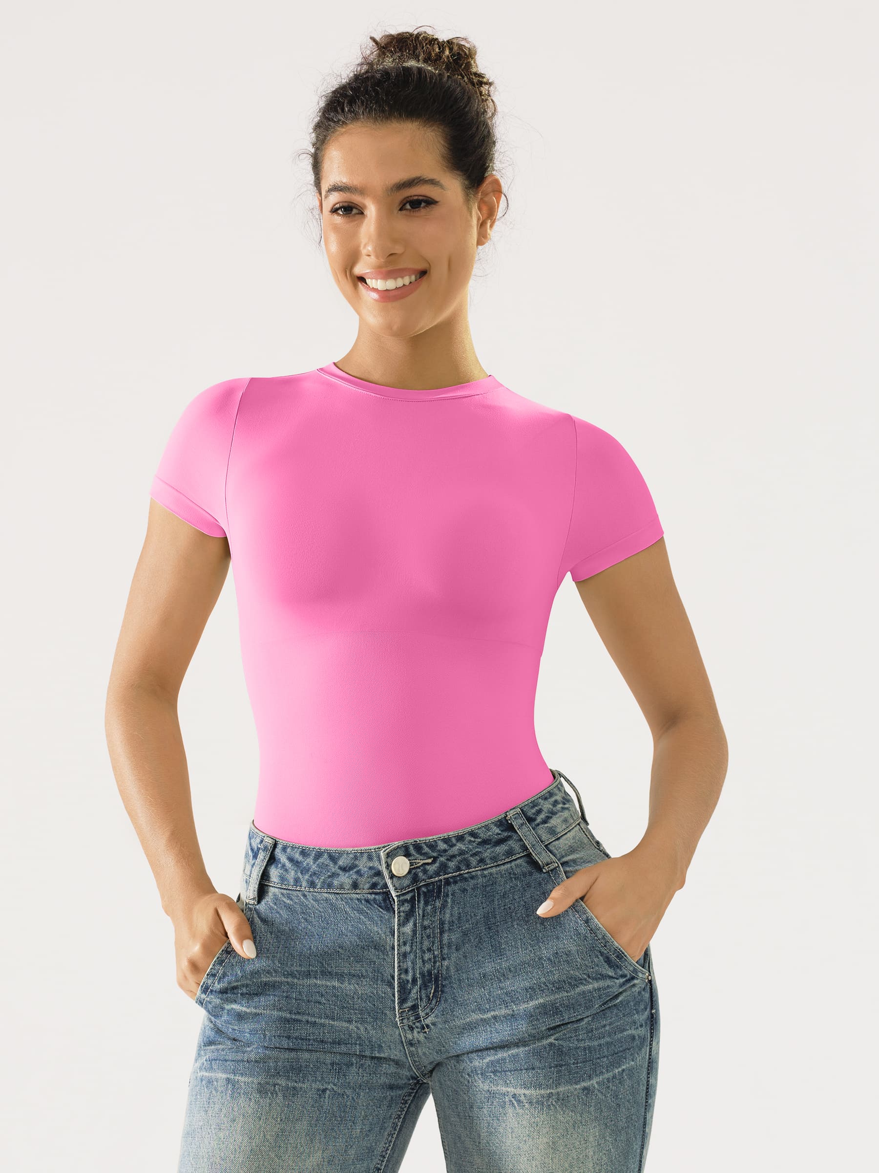 Crew Neck Seamless Short Sleeve Bodysuit