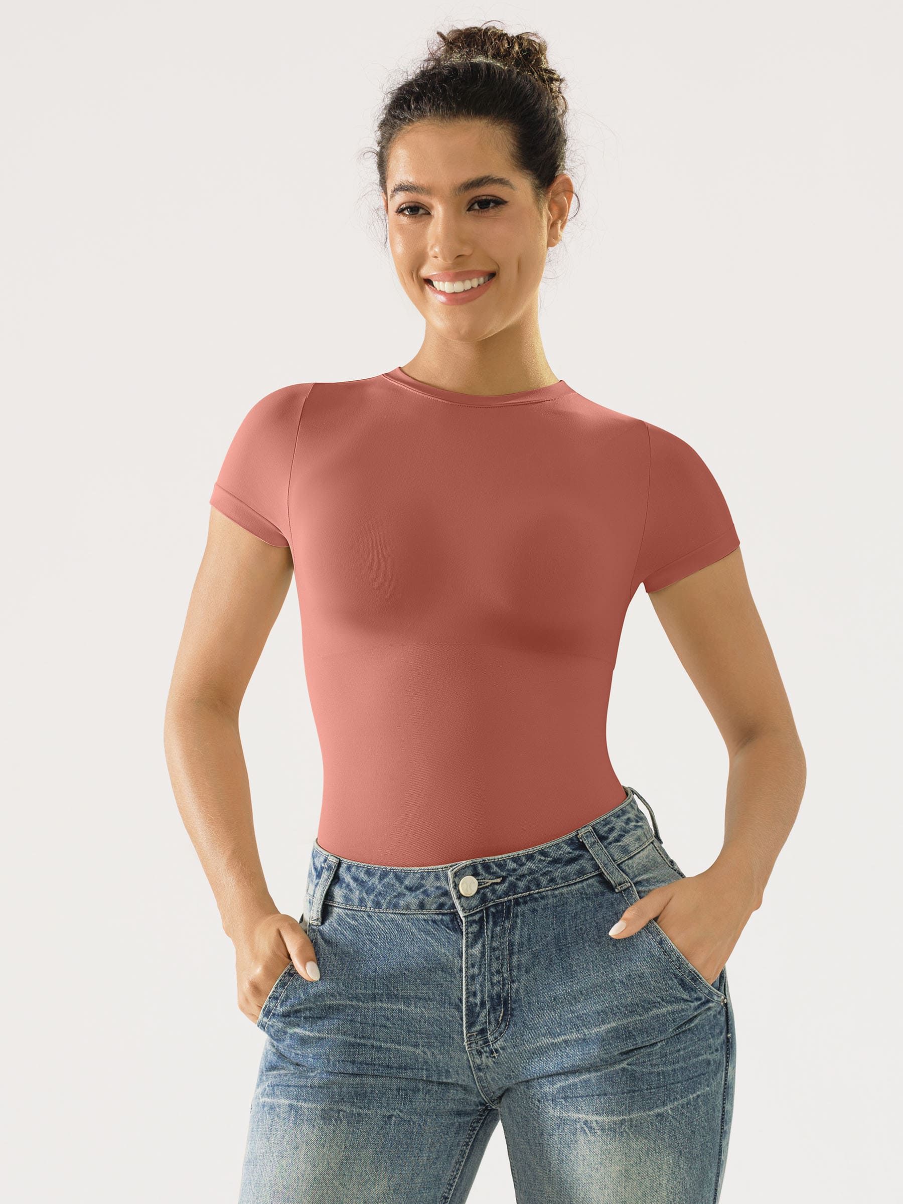 Crew Neck Seamless Short Sleeve Bodysuit