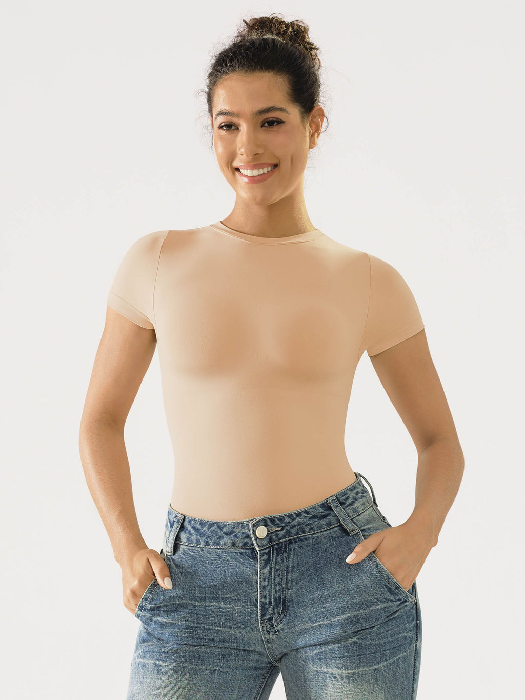 Crew Neck Seamless Short Sleeve Bodysuit