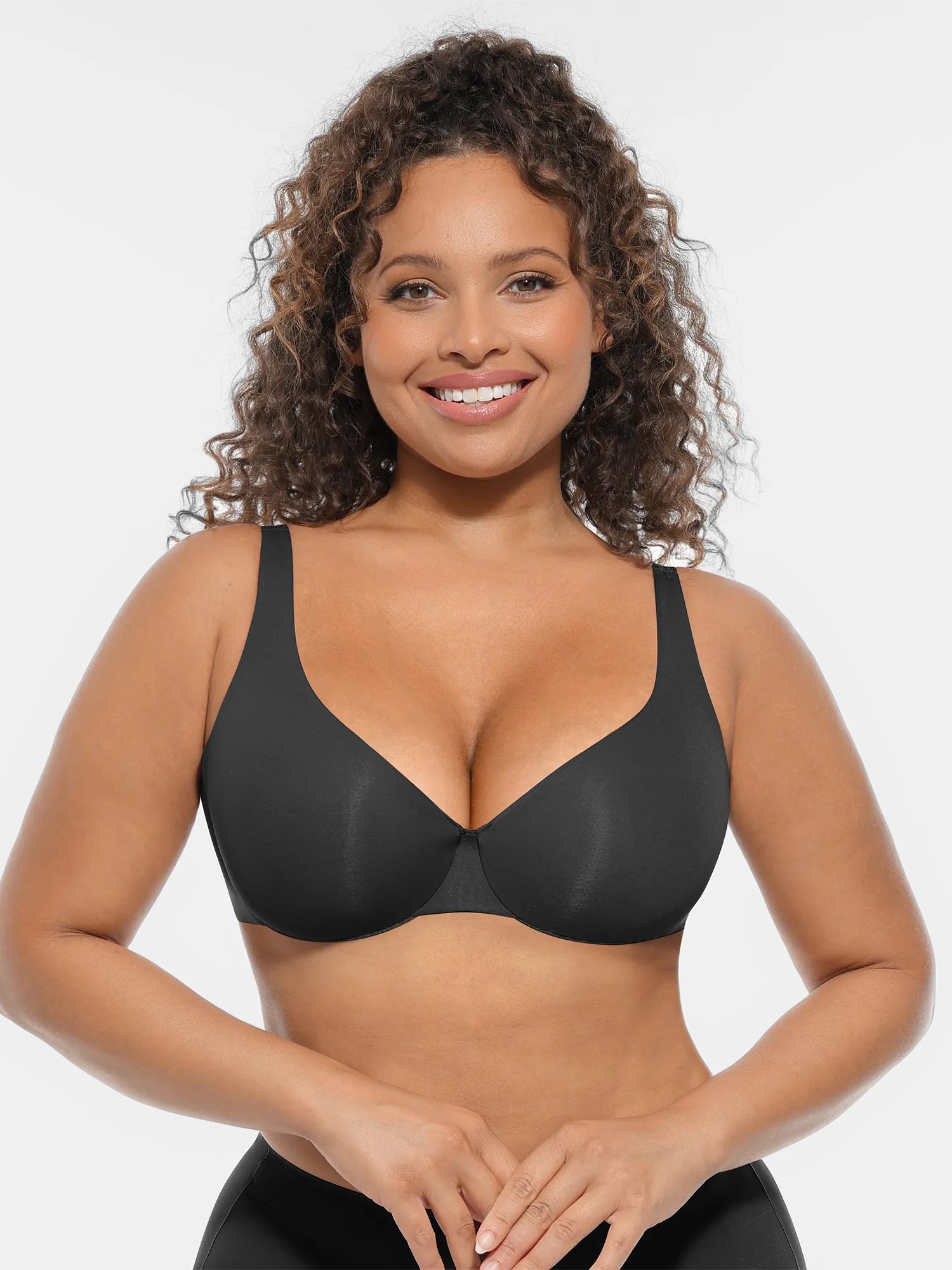 Adjustable-Strap Underwire Deep V-neck Bra