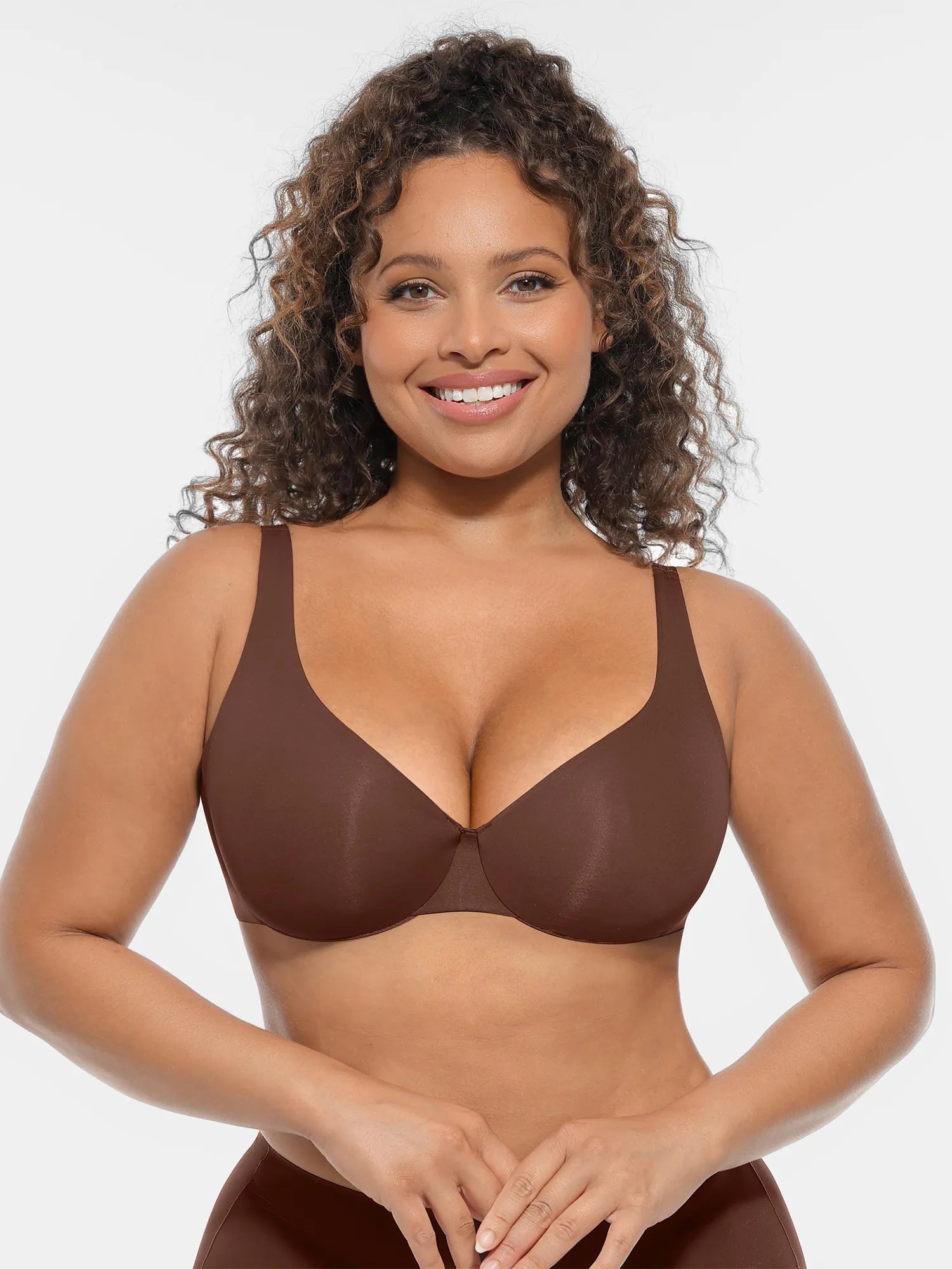 Adjustable-Strap Underwire Deep V-neck Bra