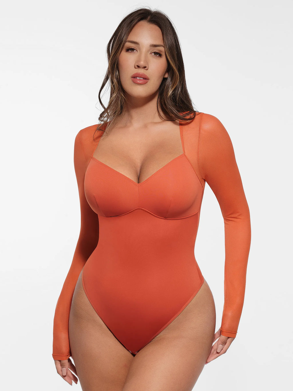Mesh Panel V-Neck Bodysuit