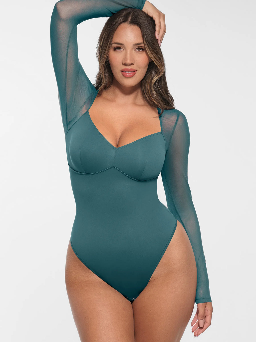 Mesh Panel V-Neck Bodysuit