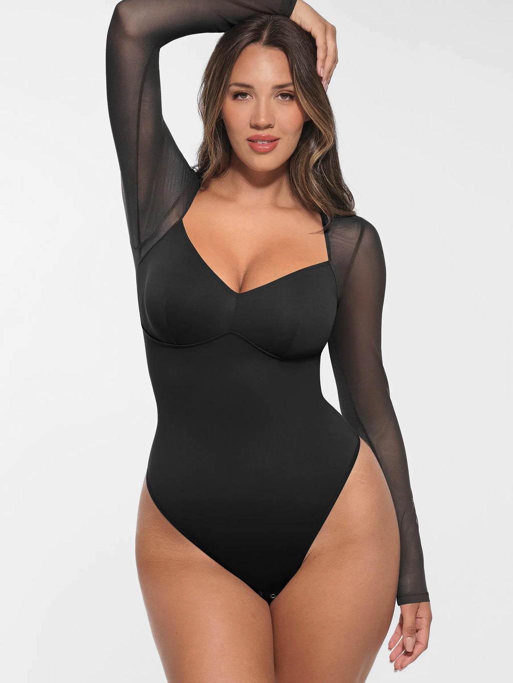 Mesh Panel V-Neck Bodysuit