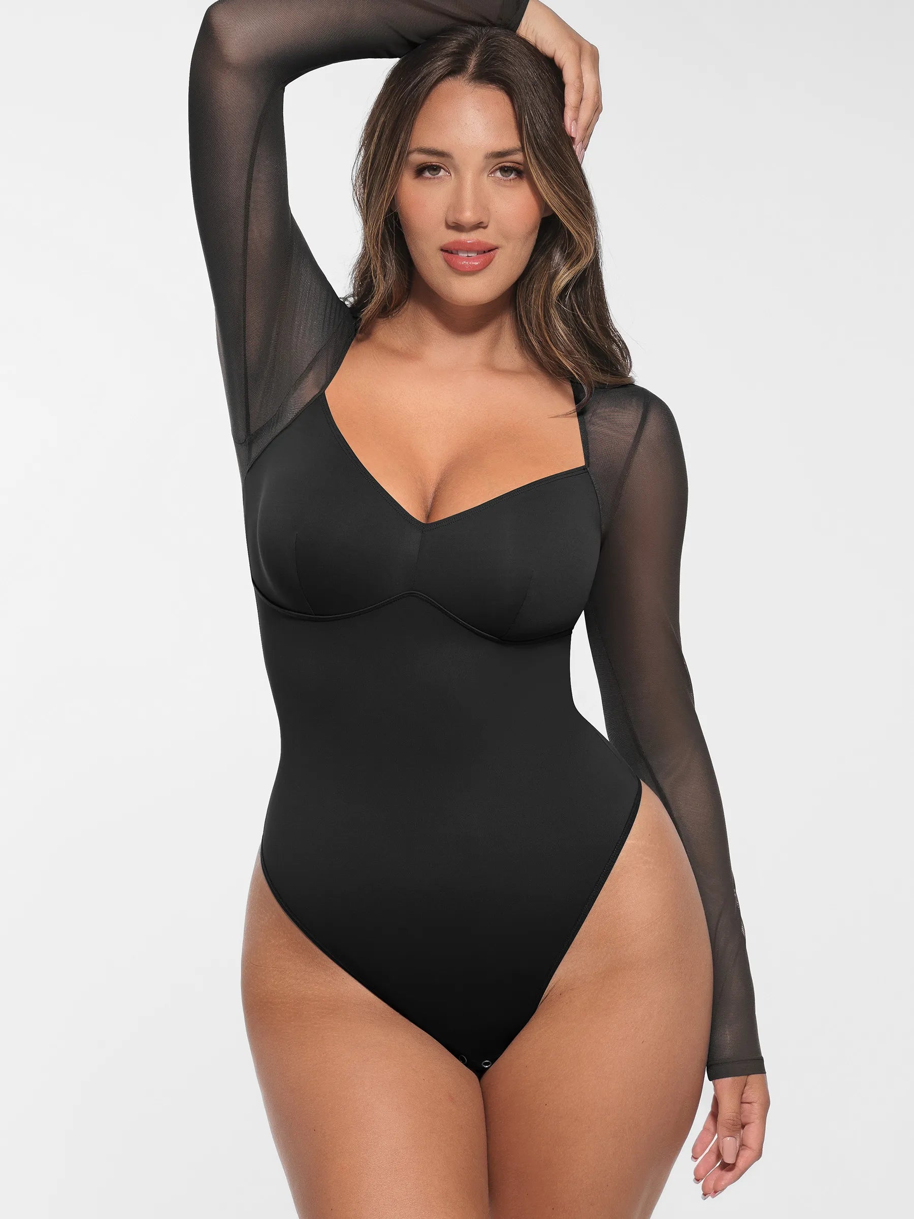 Mesh Panel V-Neck Bodysuit