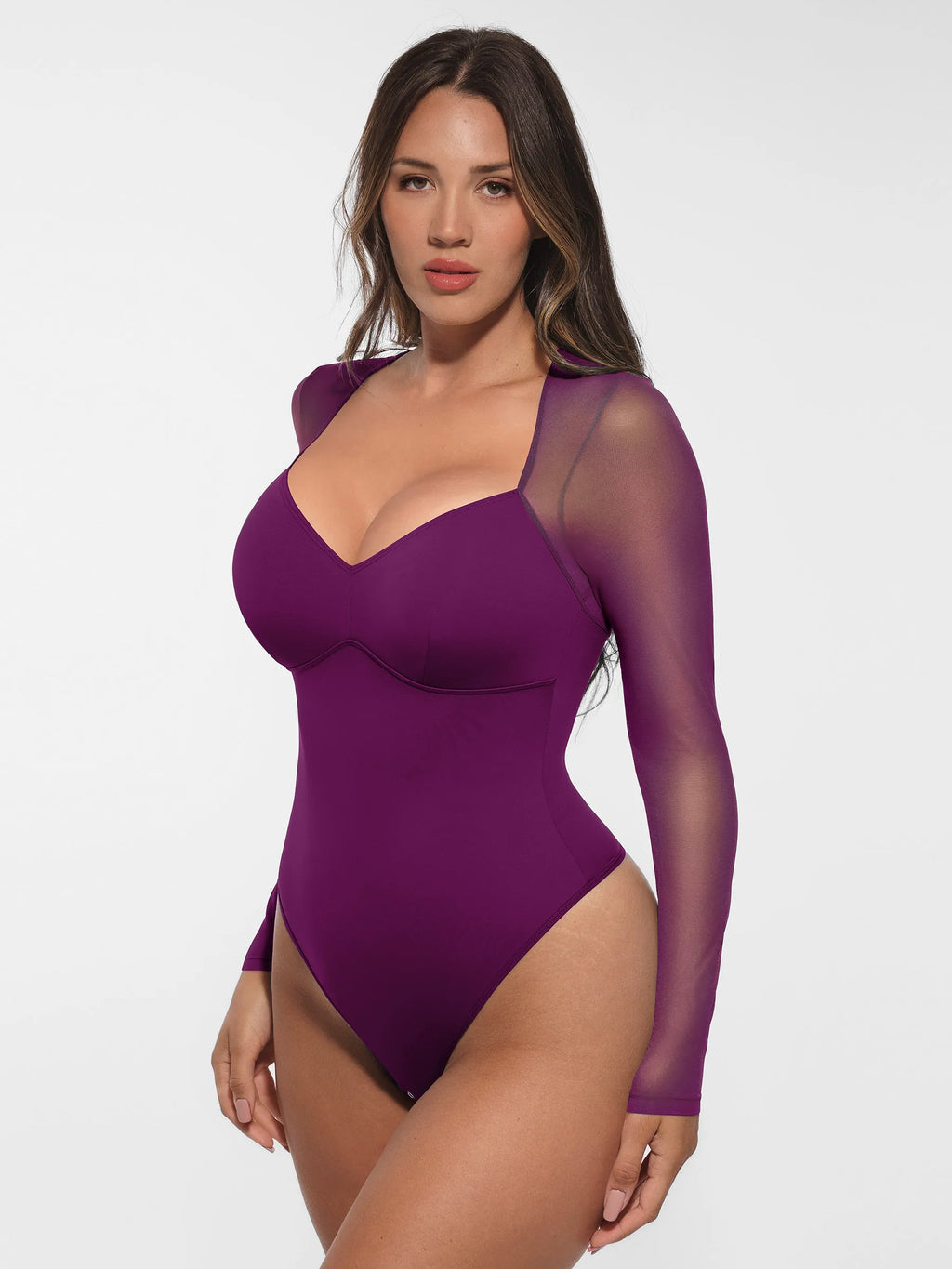 Mesh Panel V-Neck Bodysuit