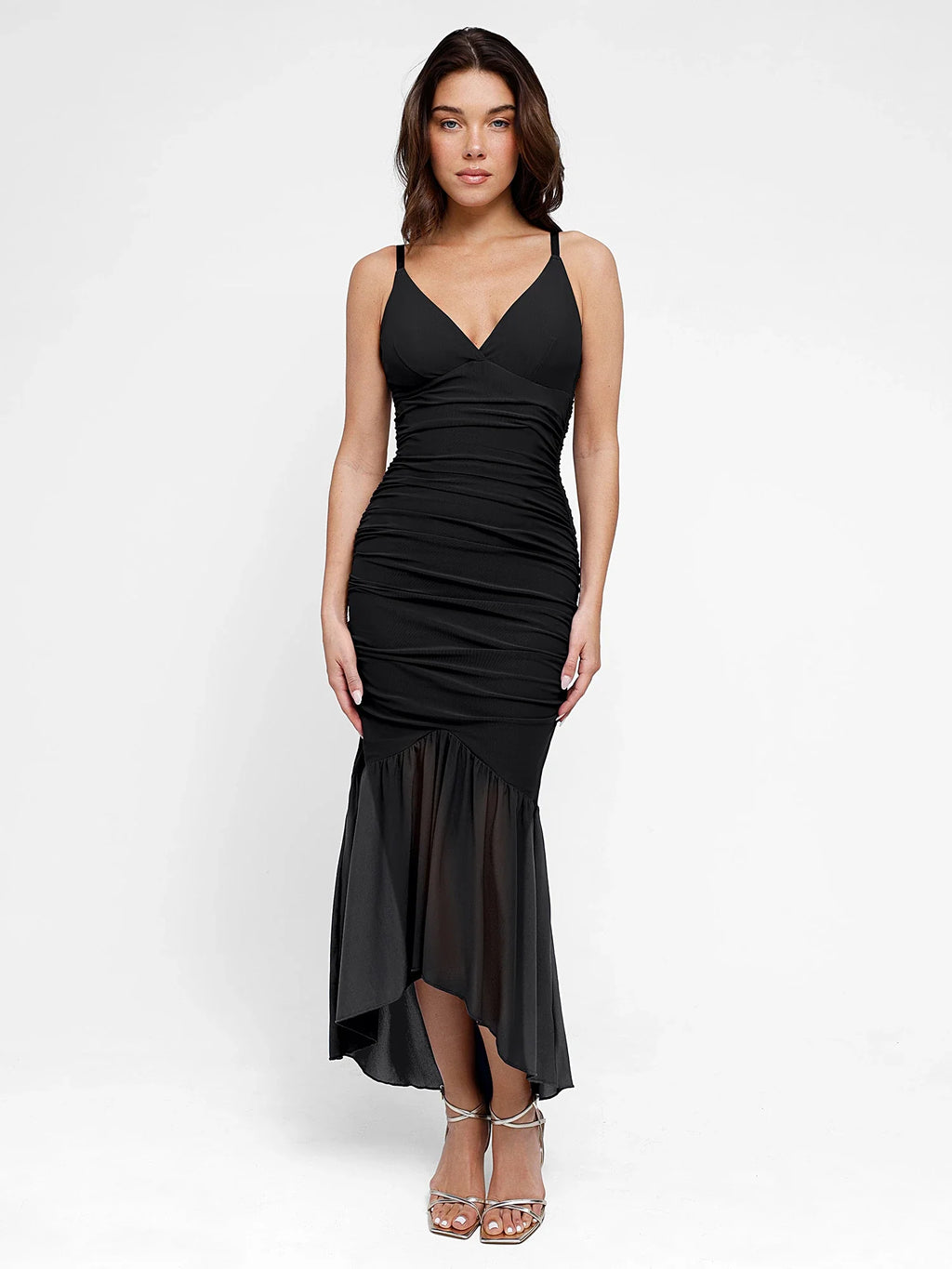 Popilush Shapewear Bluetag Cooling Ruched Mesh Bodycon Maxi Dress