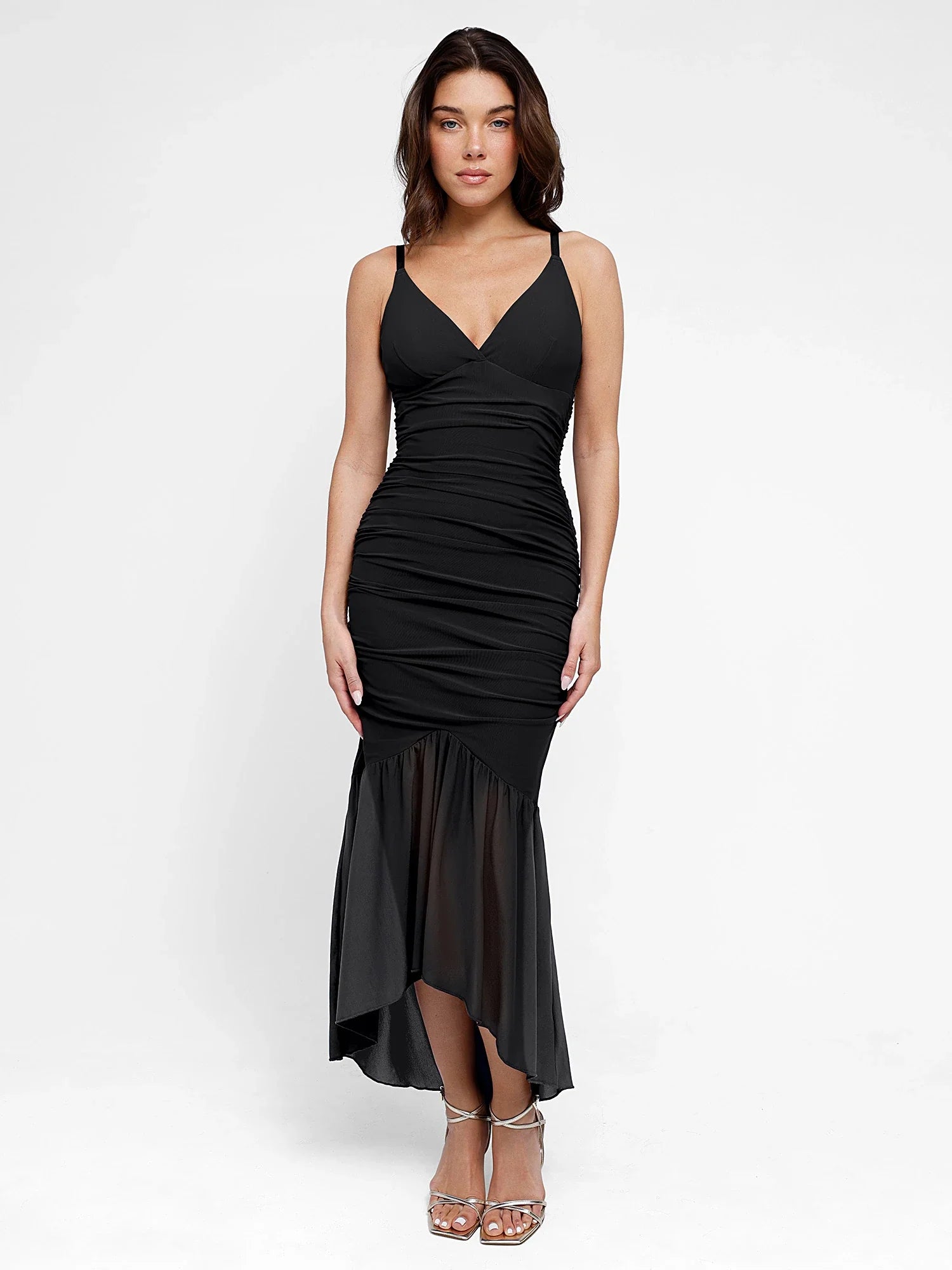 Popilush Shapewear Bluetag Cooling Ruched Mesh Bodycon Maxi Dress