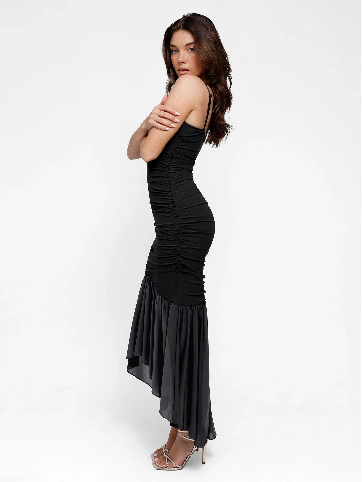 Popilush Shapewear Bluetag Cooling Ruched Mesh Bodycon Maxi Dress
