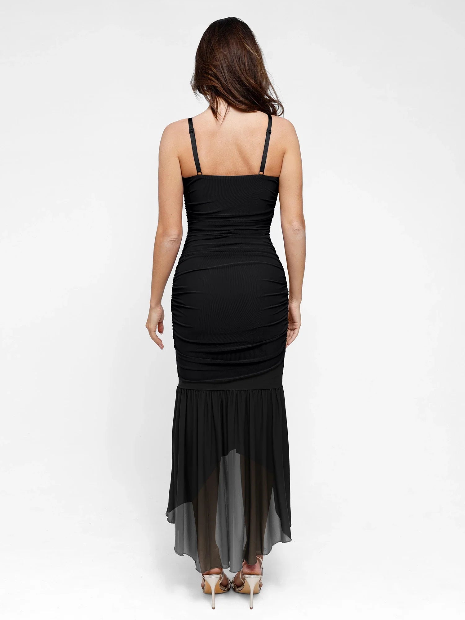 Popilush Shapewear Bluetag Cooling Ruched Mesh Bodycon Maxi Dress