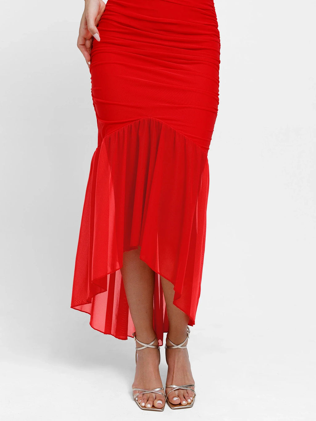 Popilush Shapewear Bluetag Cooling Ruched Mesh Bodycon Maxi Dress