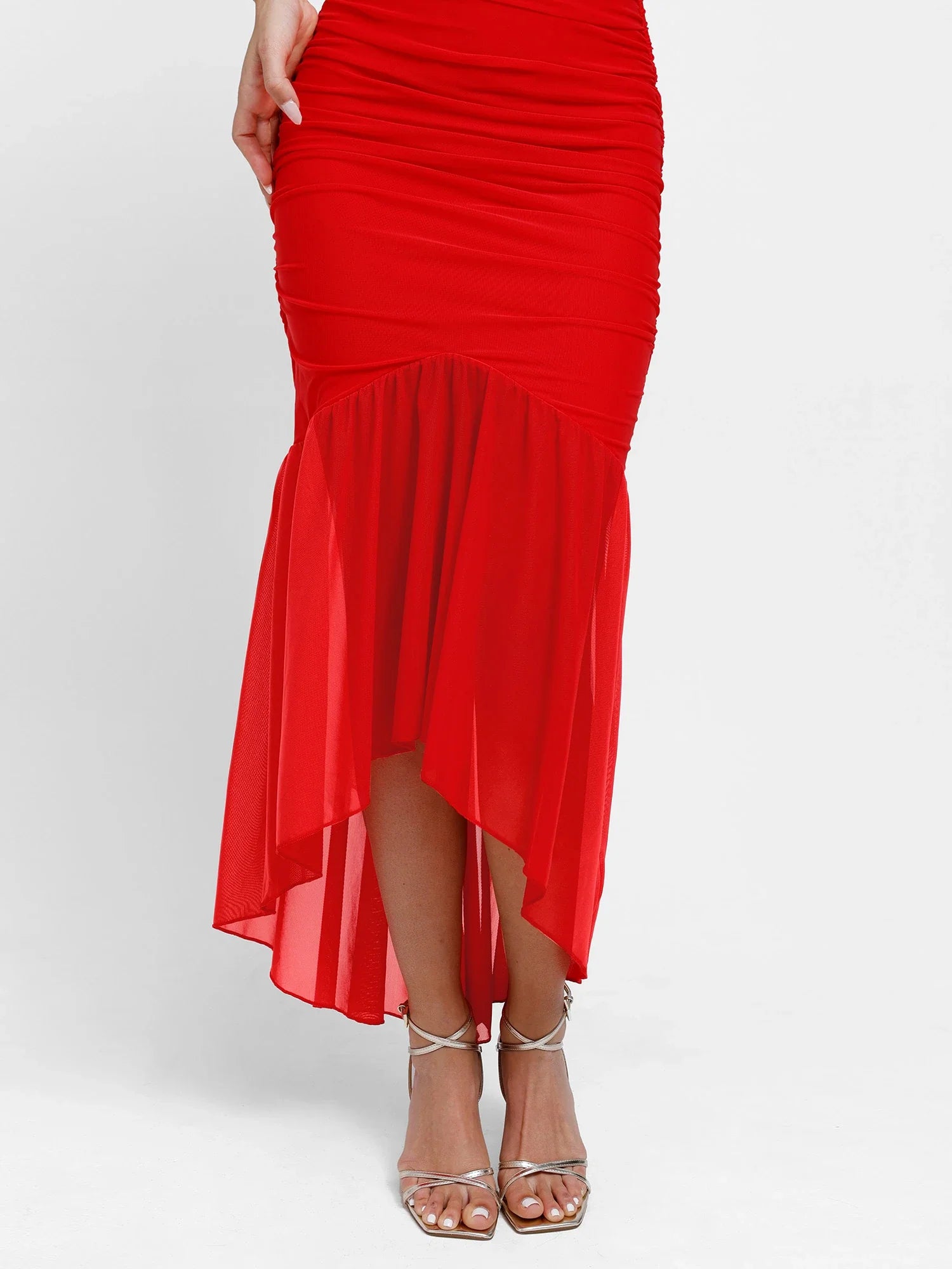 Popilush Shapewear Bluetag Cooling Ruched Mesh Bodycon Maxi Dress