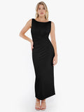 Popilush Shapewear Boatneck Draped Sculpting Maxi Dress
