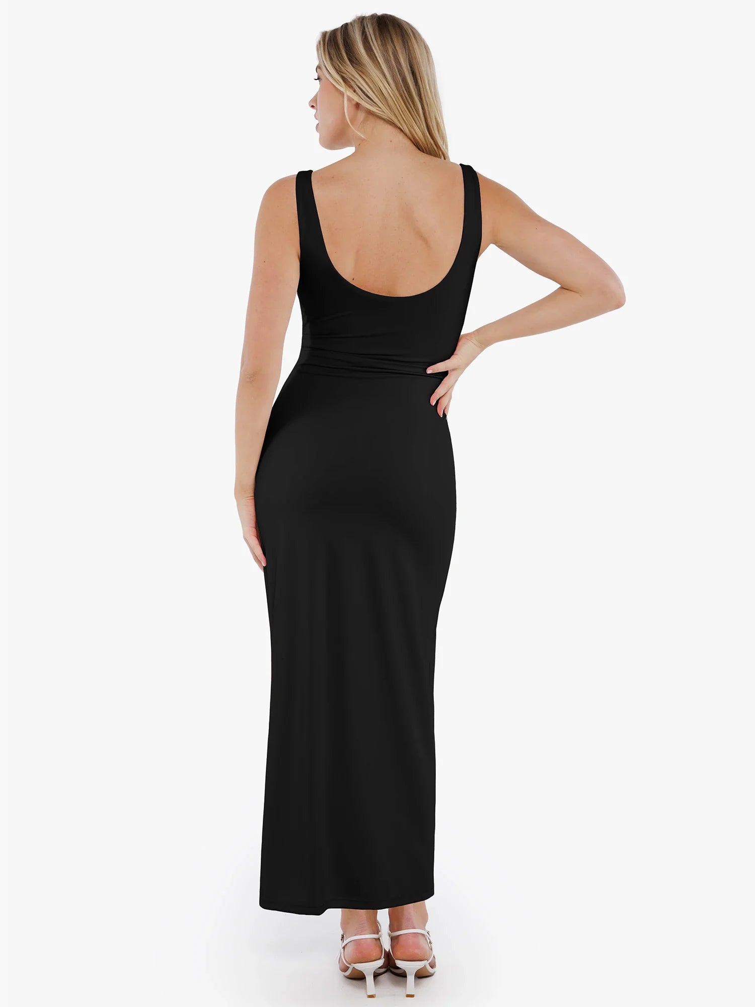 Popilush Shapewear Boatneck Draped Sculpting Maxi Dress