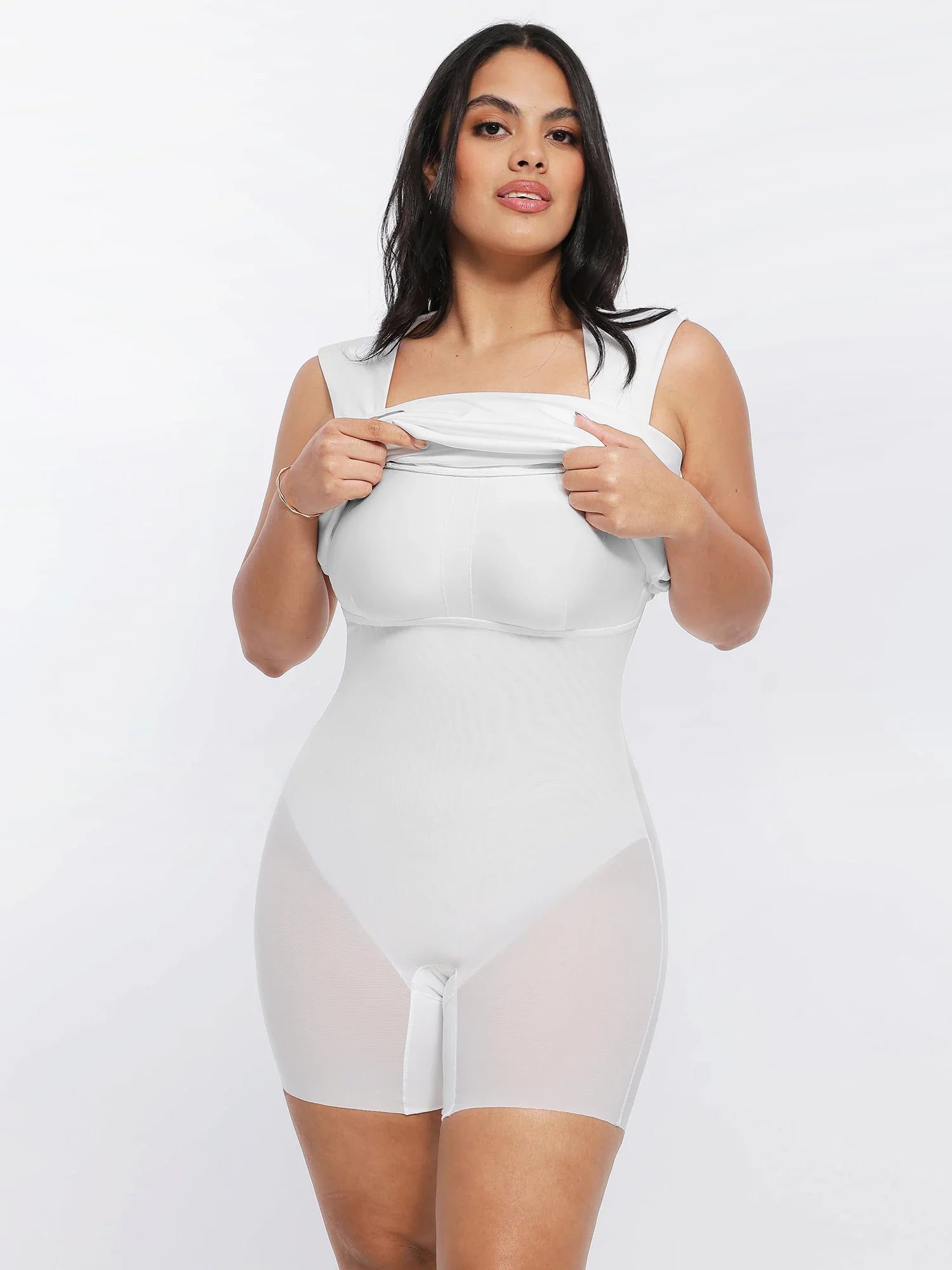 Popilush Shapewear Cut-in Square Neck Sculpting Midi Dress