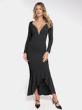 Popilush Shapewear Long Sleeve Lace Trim Sculpting Mermaid Maxi Dress