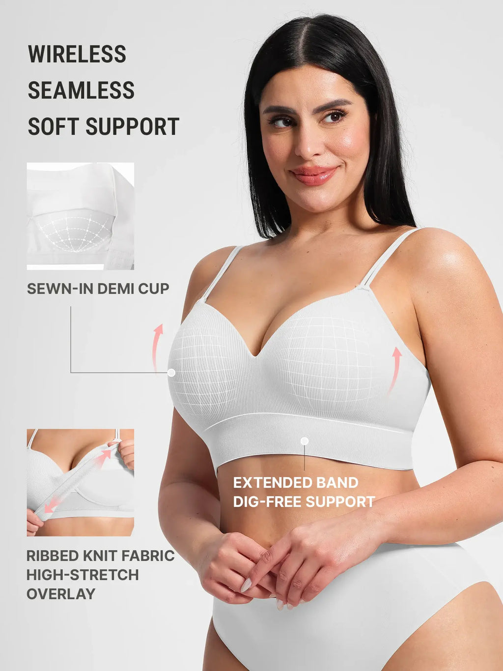 Lift Adjustable Seamless Wireless Ribbed Bra
