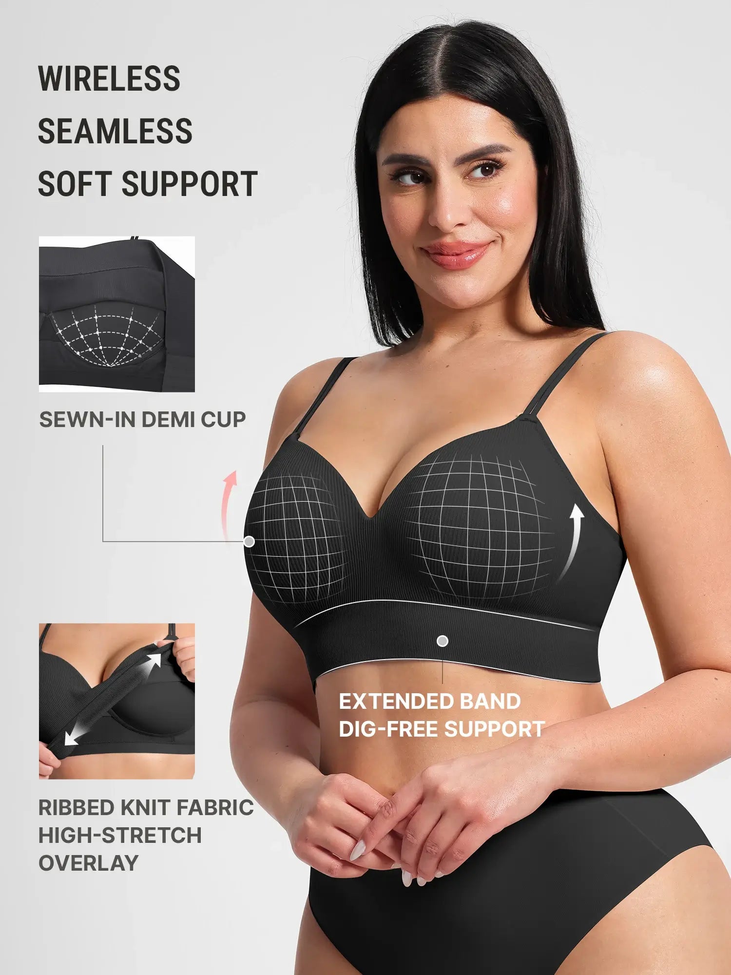 Lift Adjustable Seamless Wireless Ribbed Bra