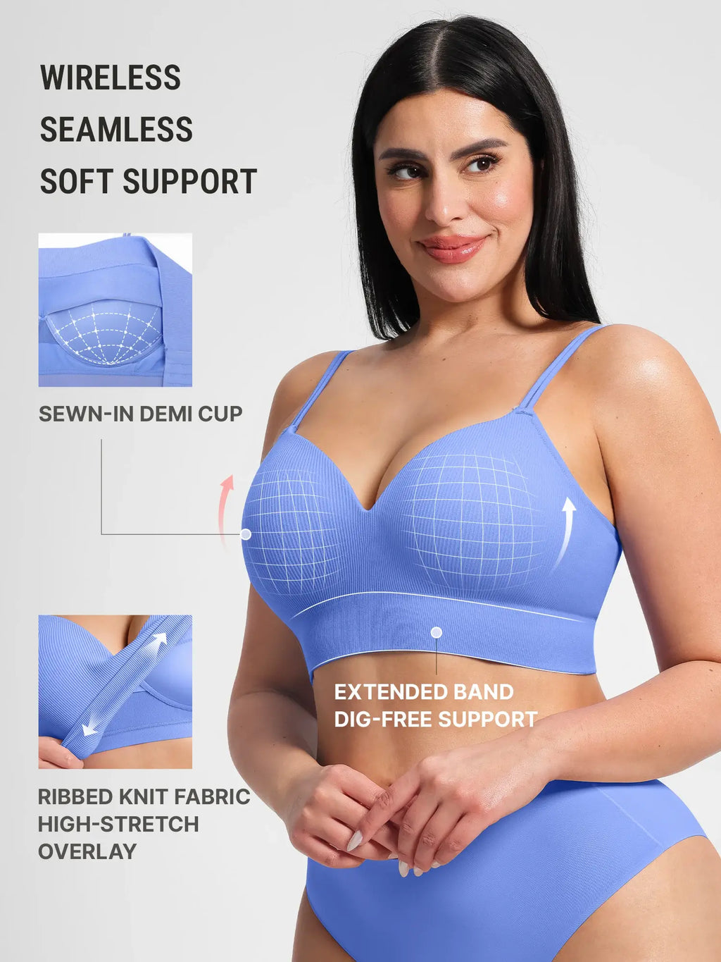 Lift Adjustable Seamless Wireless Ribbed Bra