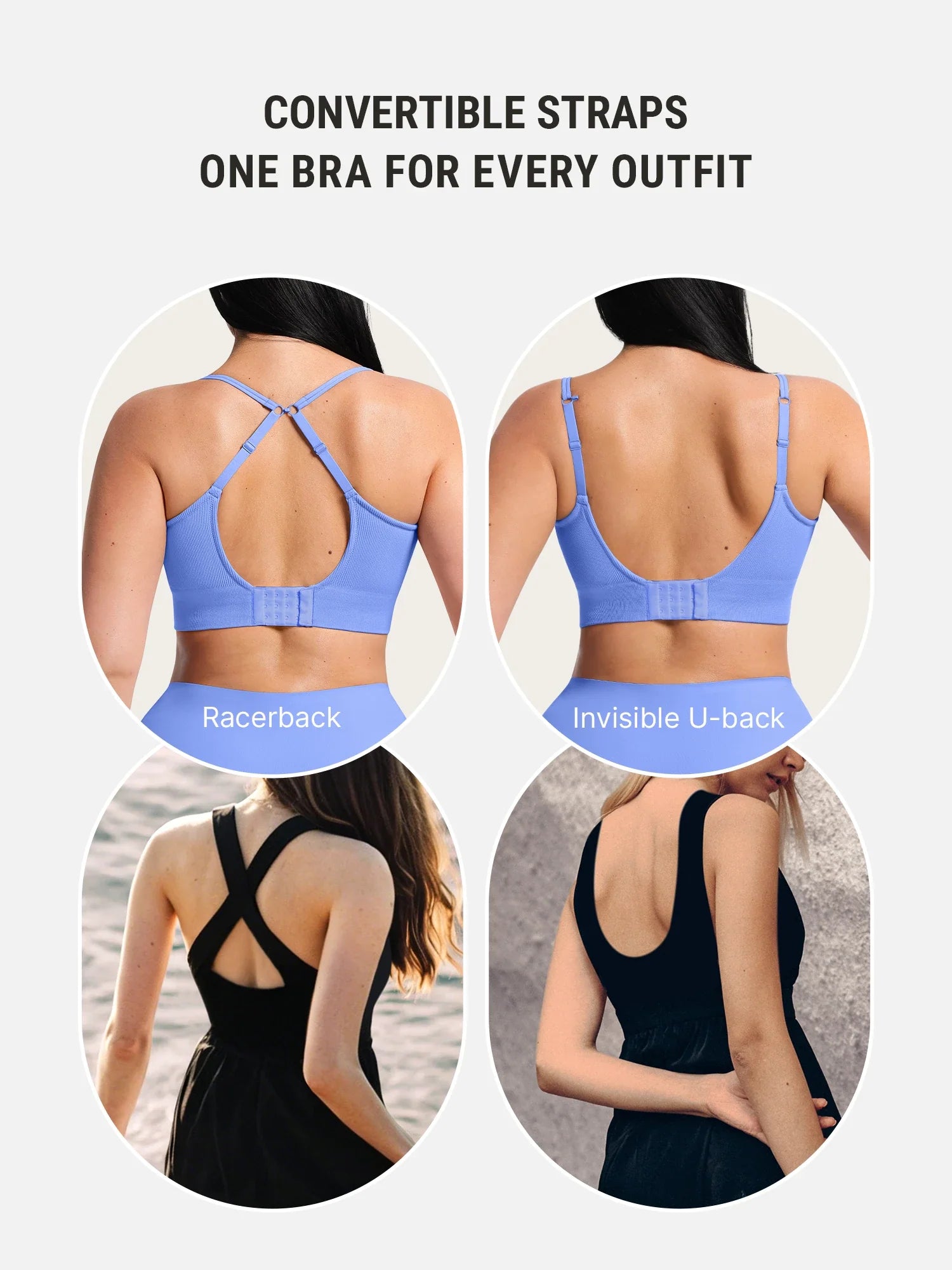 Lift Adjustable Seamless Wireless Ribbed Bra