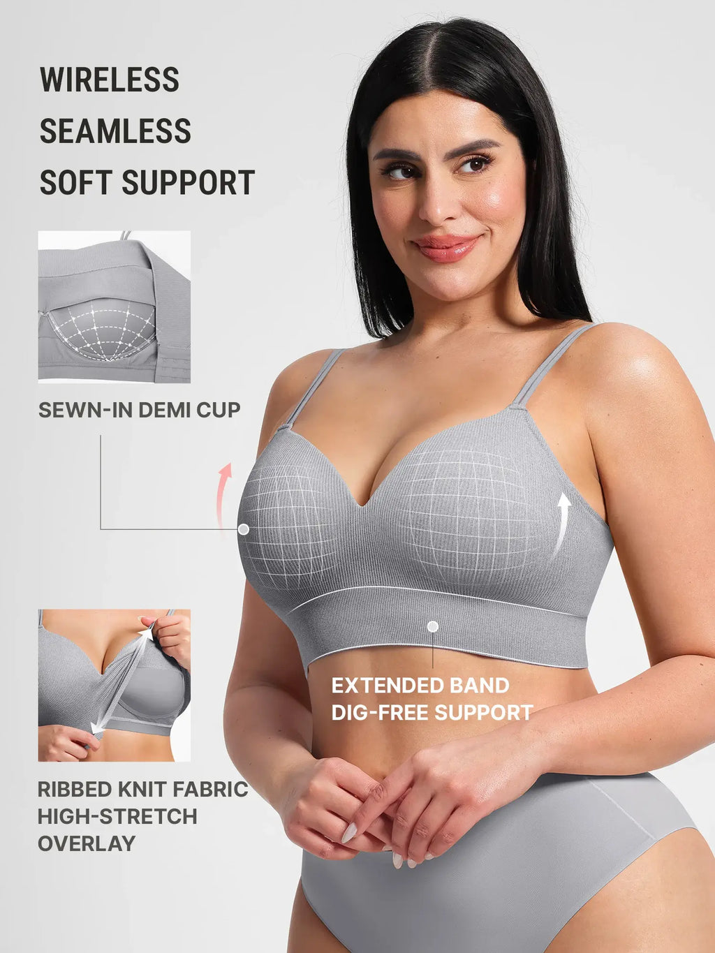Lift Adjustable Seamless Wireless Ribbed Bra