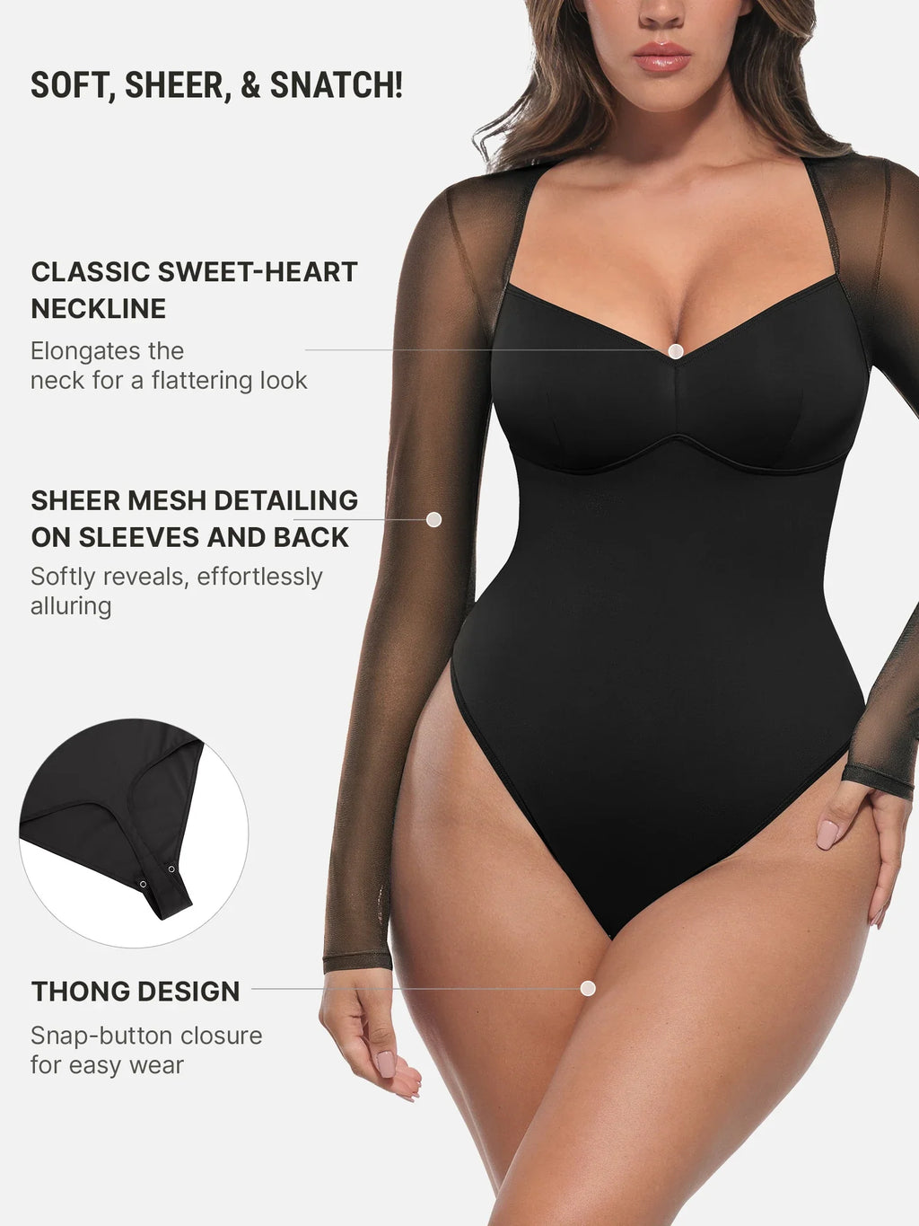 Mesh Panel V-Neck Bodysuit
