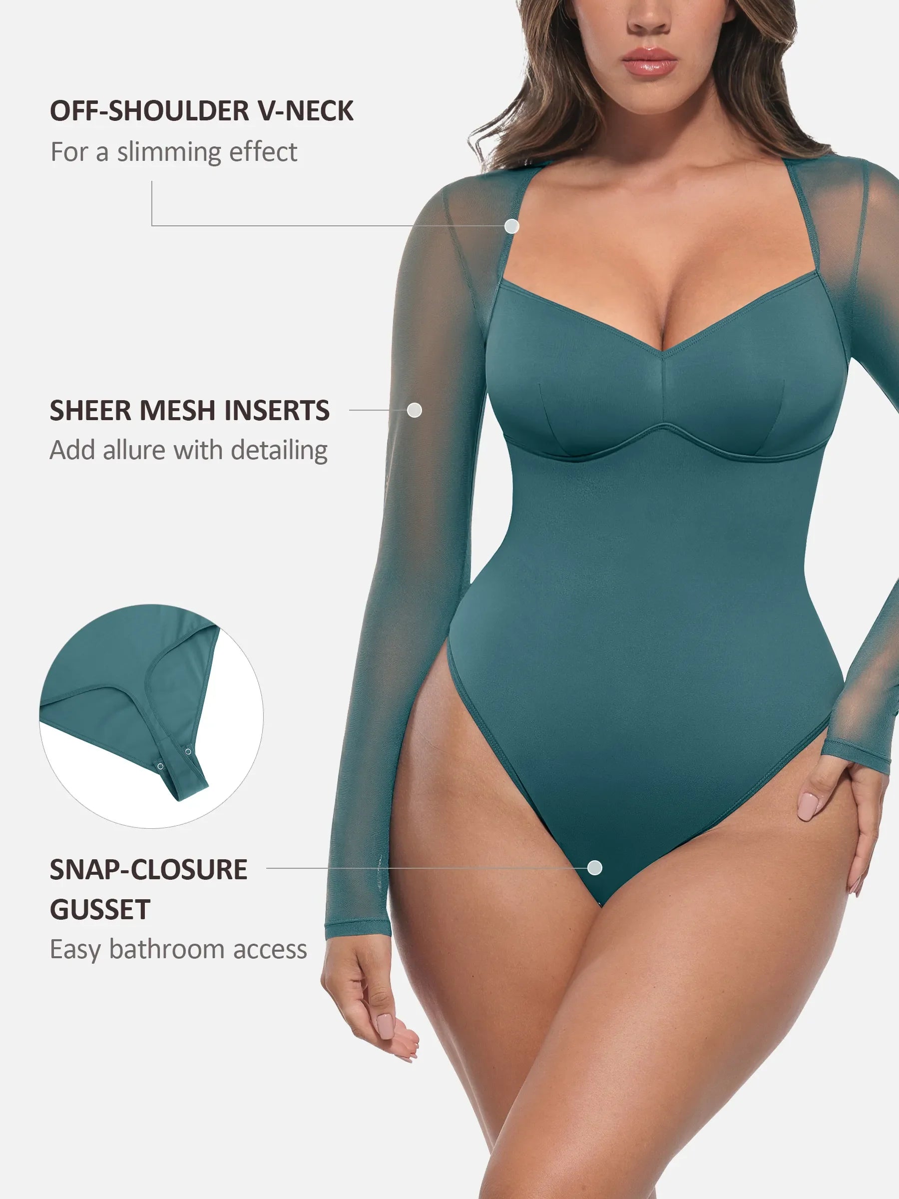 Mesh Panel V-Neck Bodysuit