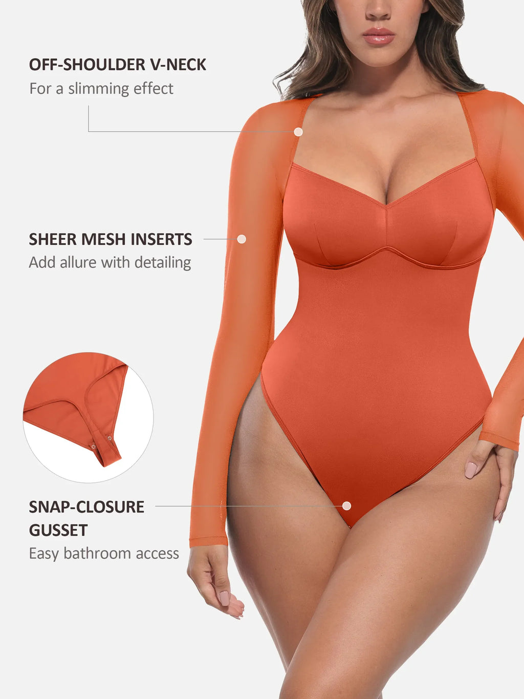 Mesh Panel V-Neck Bodysuit