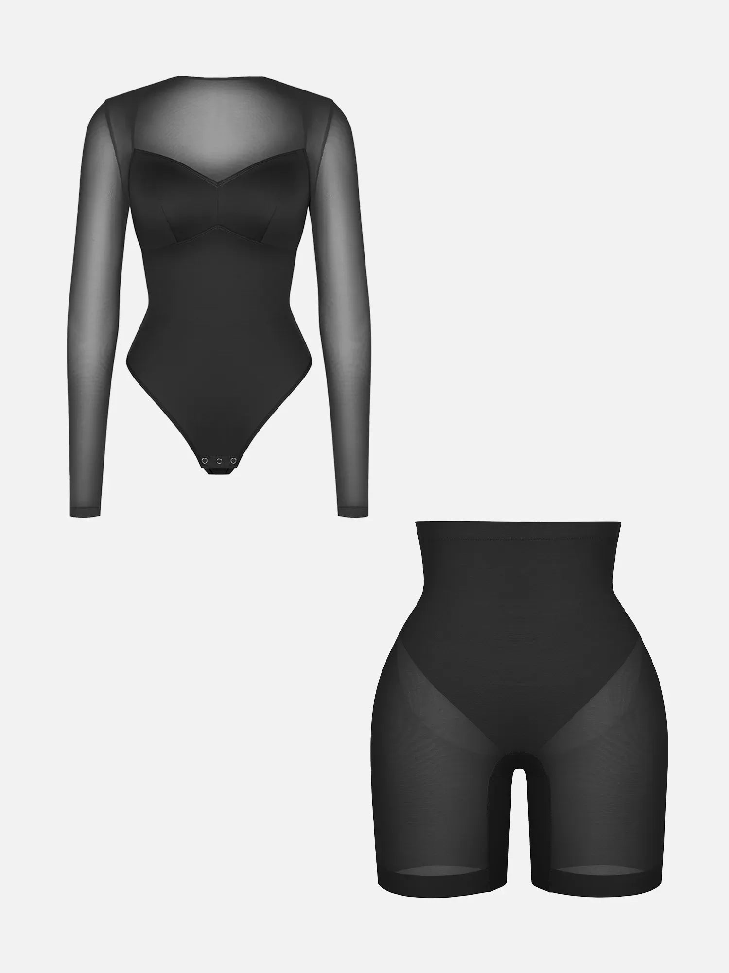 Mesh Tummy Control Bodysuit & Shorts Set