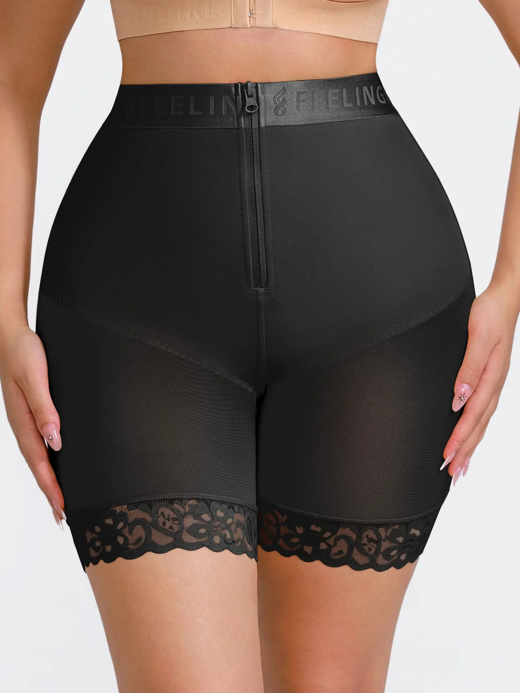 Front-Zip Mid-Waist Shaper Shorts