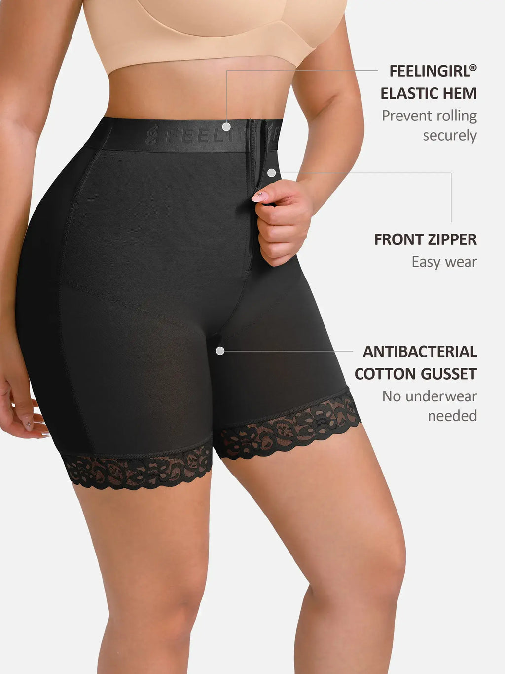 Front-Zip Mid-Waist Shaper Shorts