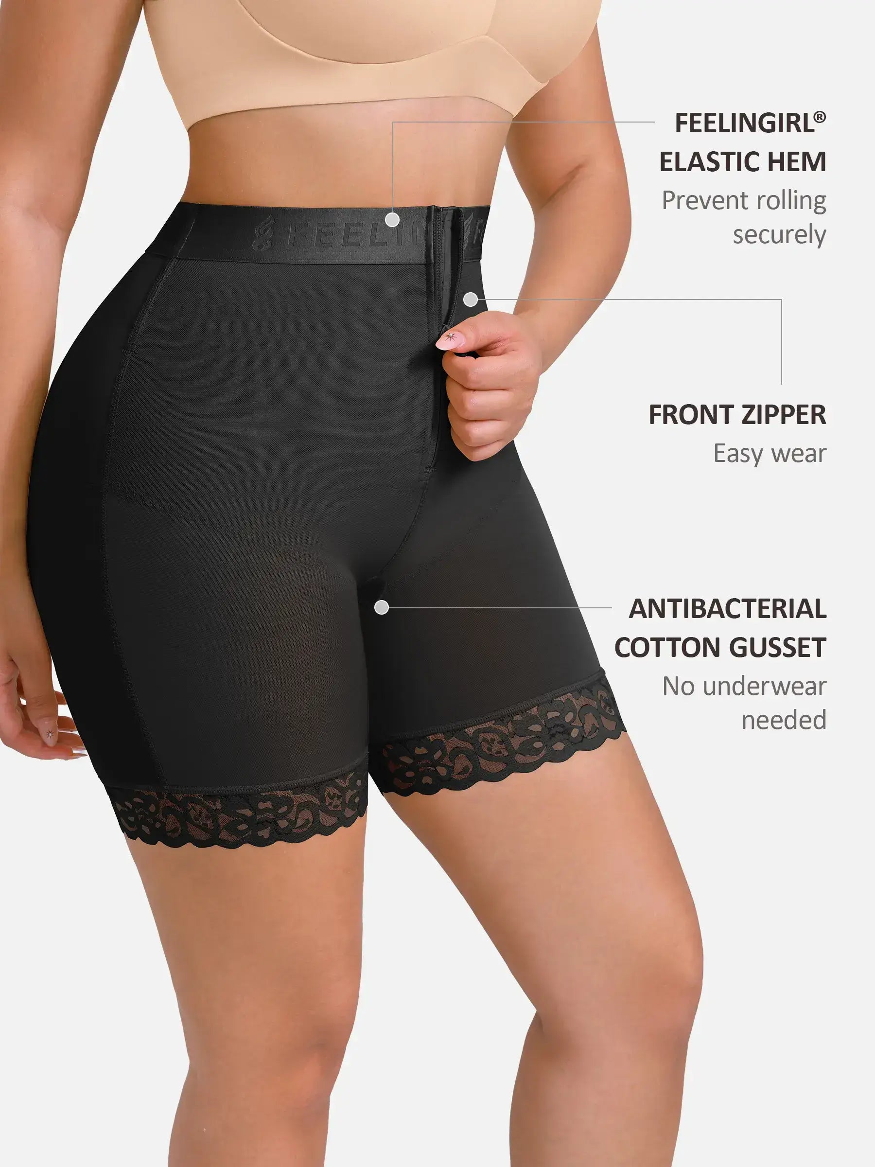Front-Zip Mid-Waist Shaper Shorts