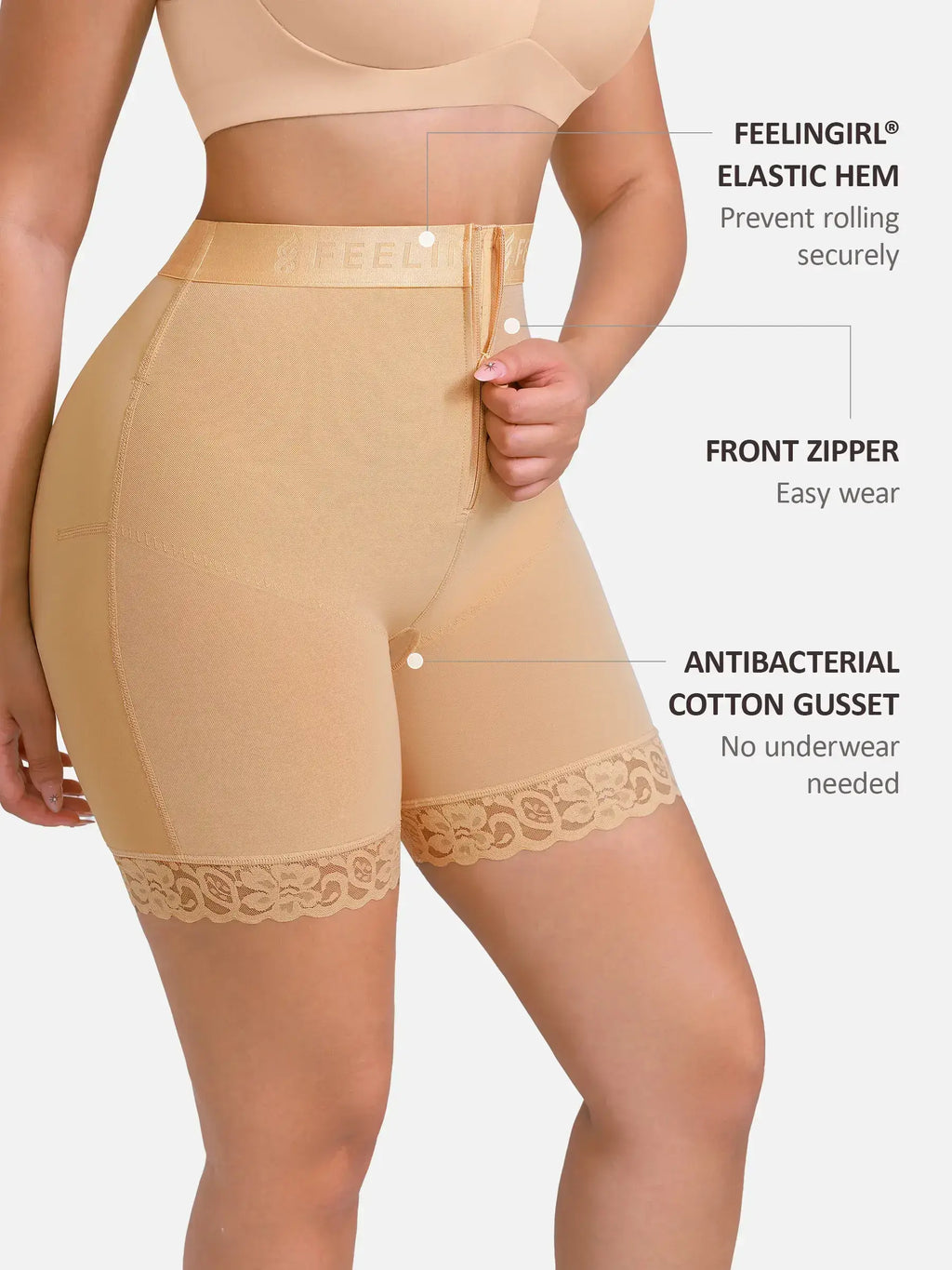 Front-Zip Mid-Waist Shaper Shorts