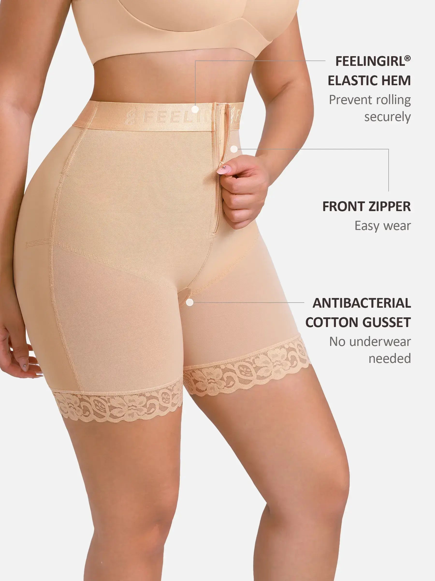 Front-Zip Mid-Waist Shaper Shorts