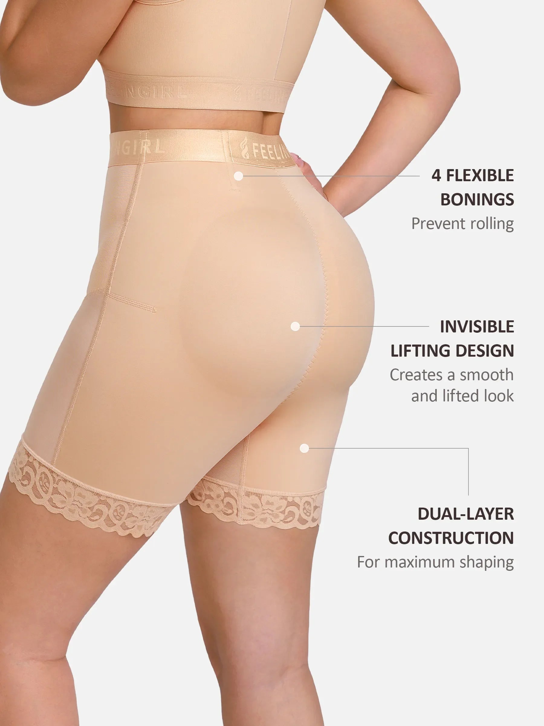 Front-Zip Mid-Waist Shaper Shorts