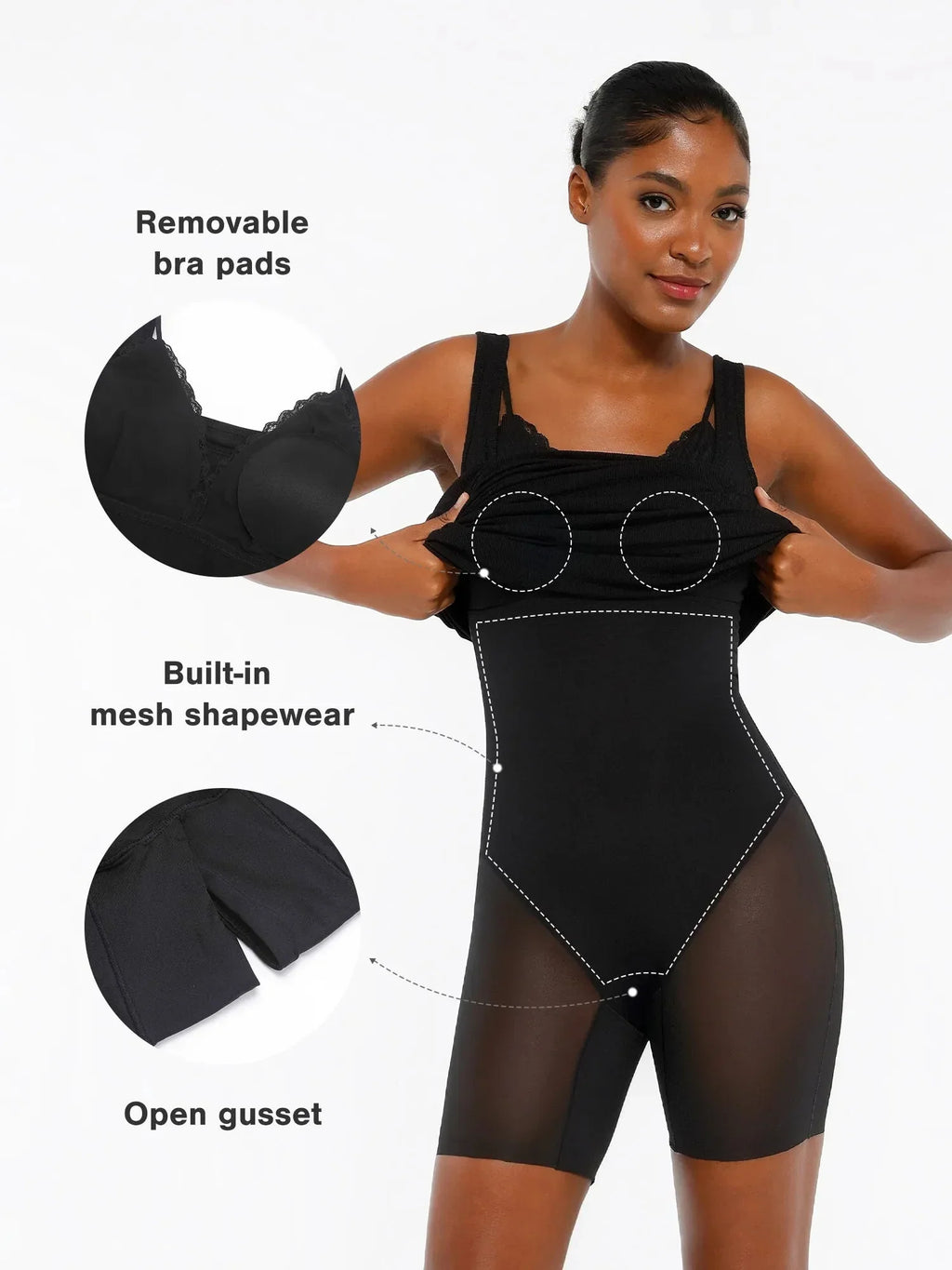 Popilush Shapewear Modal Sculpting Inner Lace Cami Mini Dress