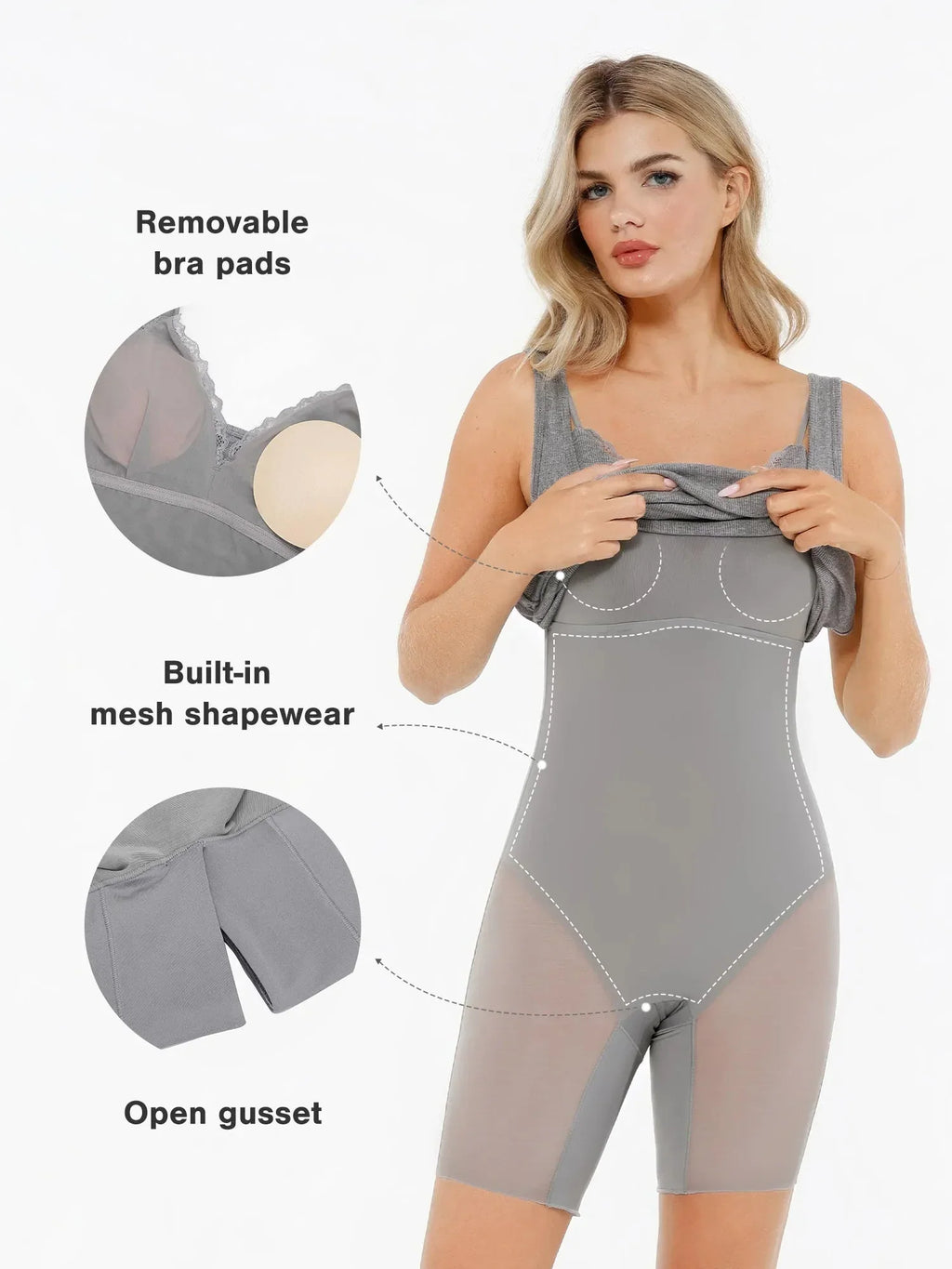 Popilush Shapewear Modal Sculpting Inner Lace Cami Mini Dress