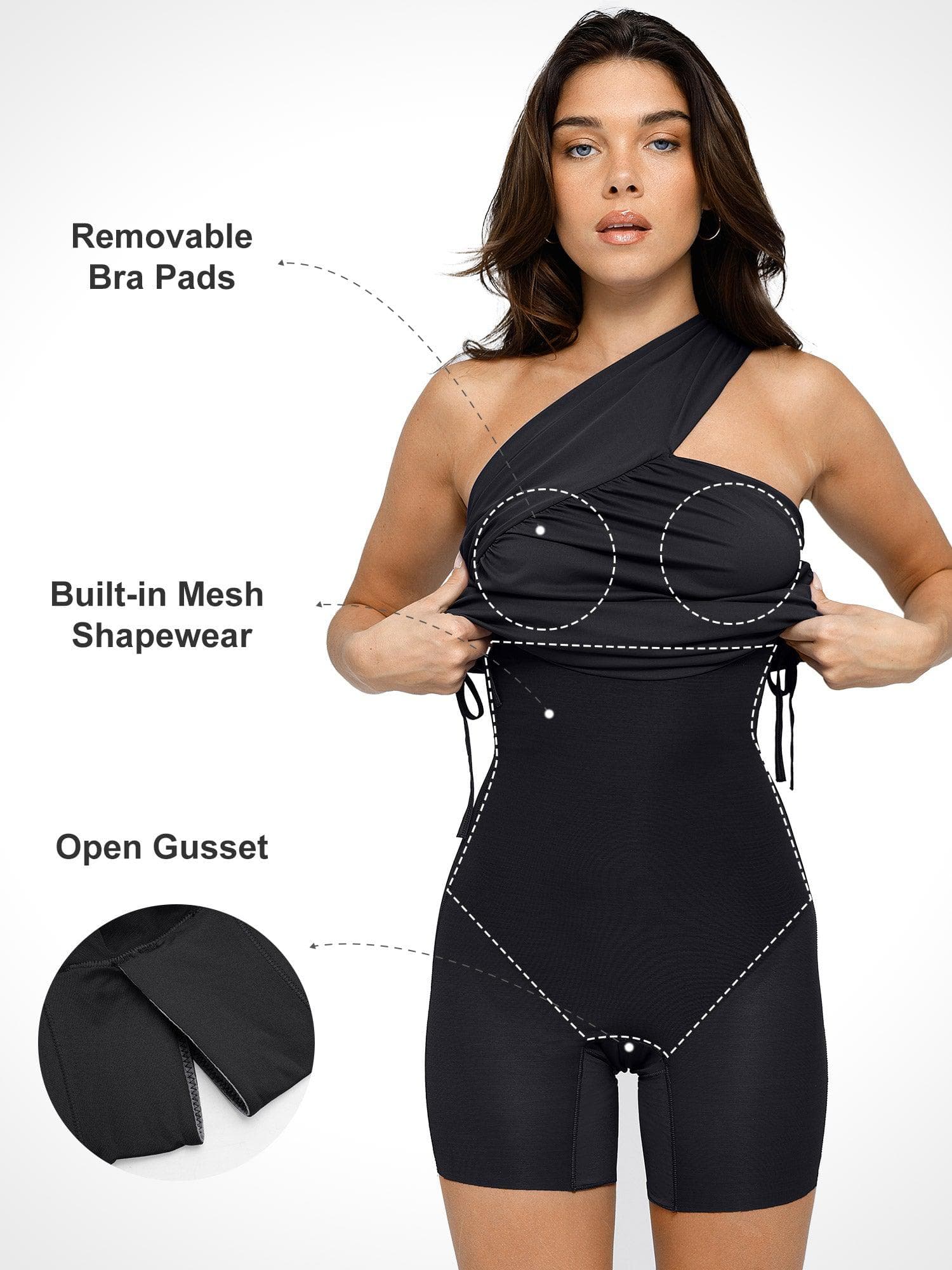 Popilush Bluetag Cooling Shapewear One-Shoulder Ruched Bodycon Dress
