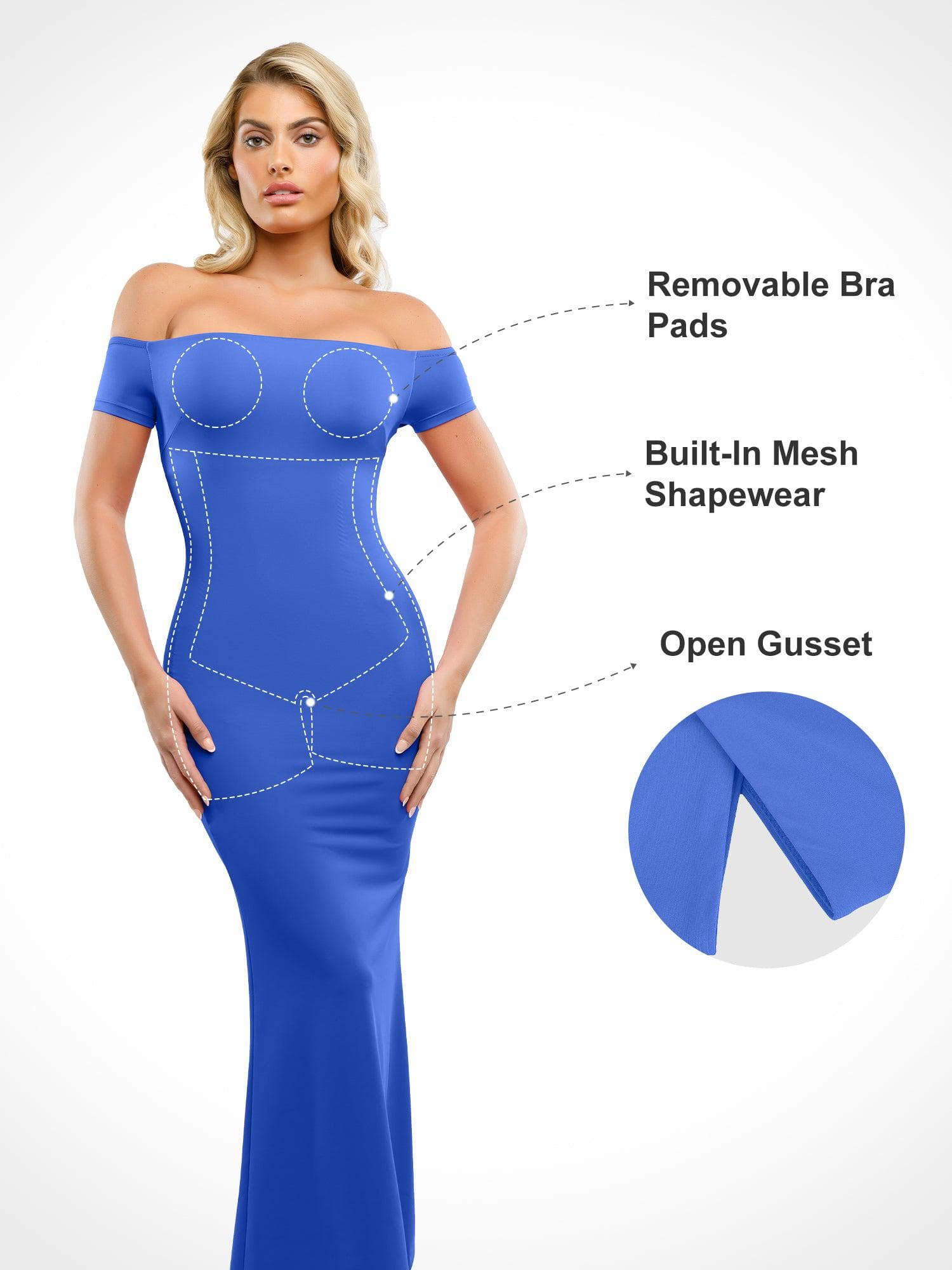 Popilush Shapewear Off-Shoulder Tummy Control Smoothing Maxi Dress