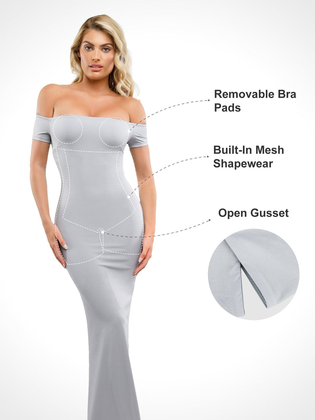 Popilush Shapewear Off-Shoulder Tummy Control Smoothing Maxi Dress
